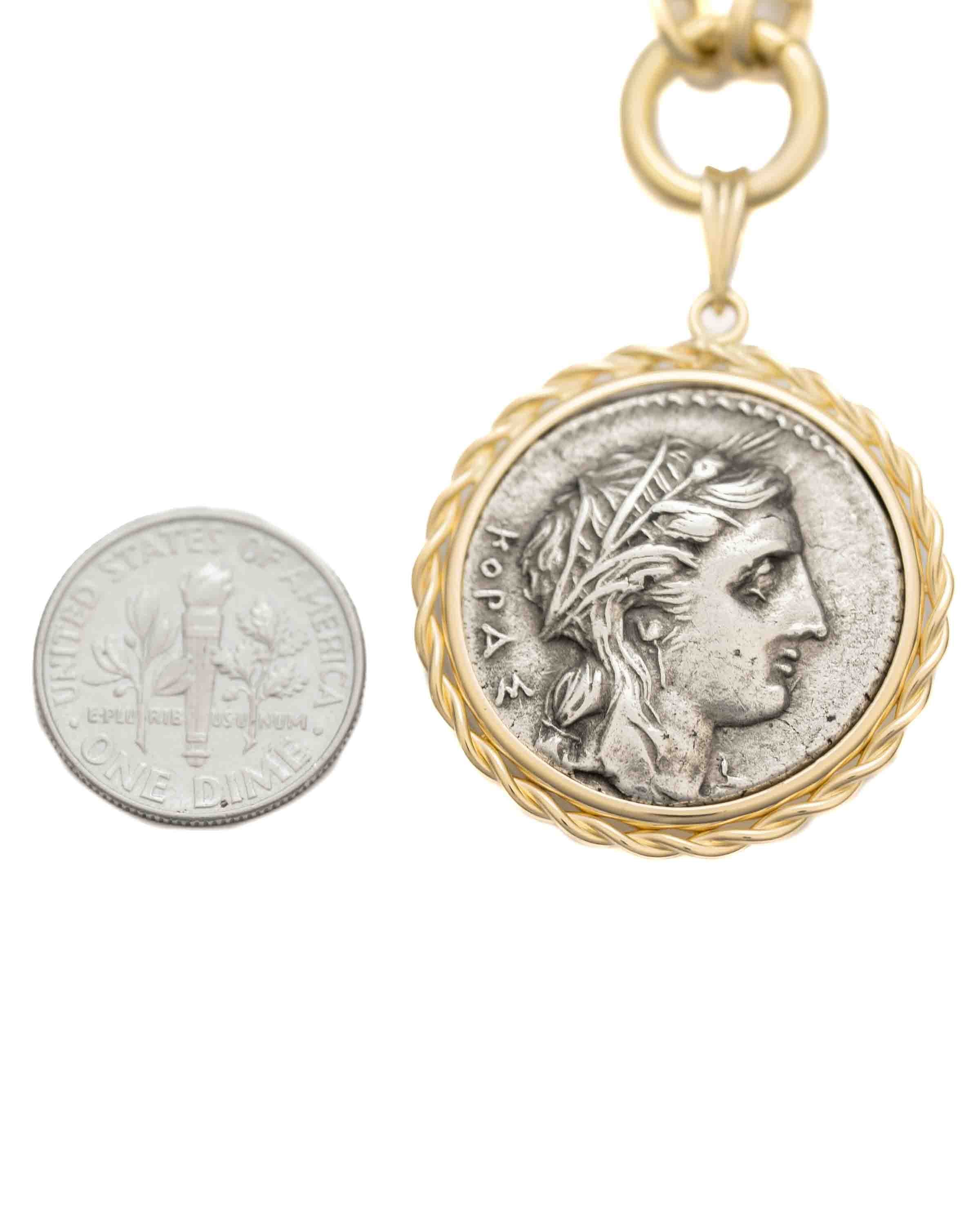 14k Gold Genuine Ancient Greek Coin Necklace (Persephone; 310-305 B.C.)
