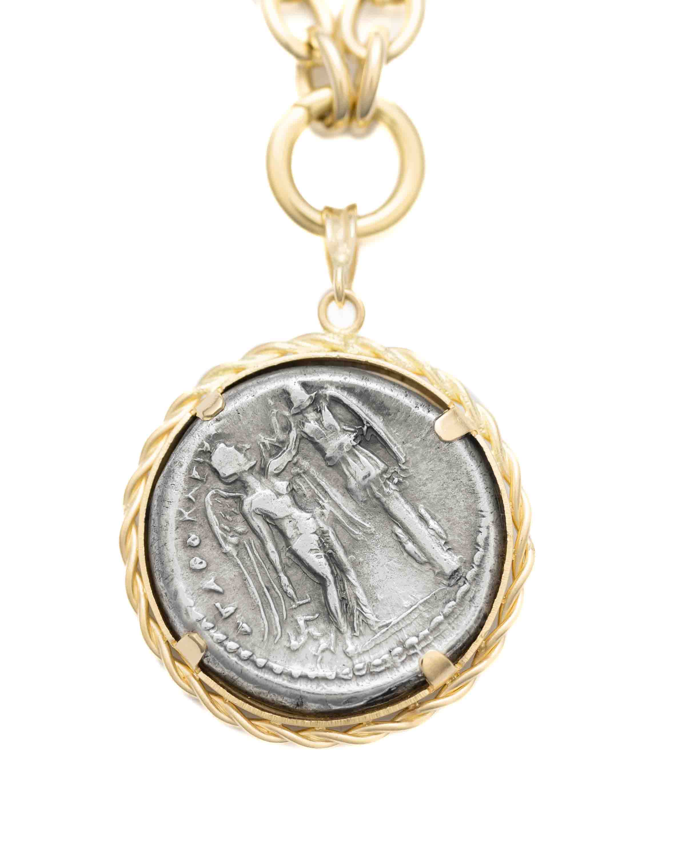 14k Gold Genuine Ancient Greek Coin Necklace (Persephone; 310-305 B.C.)