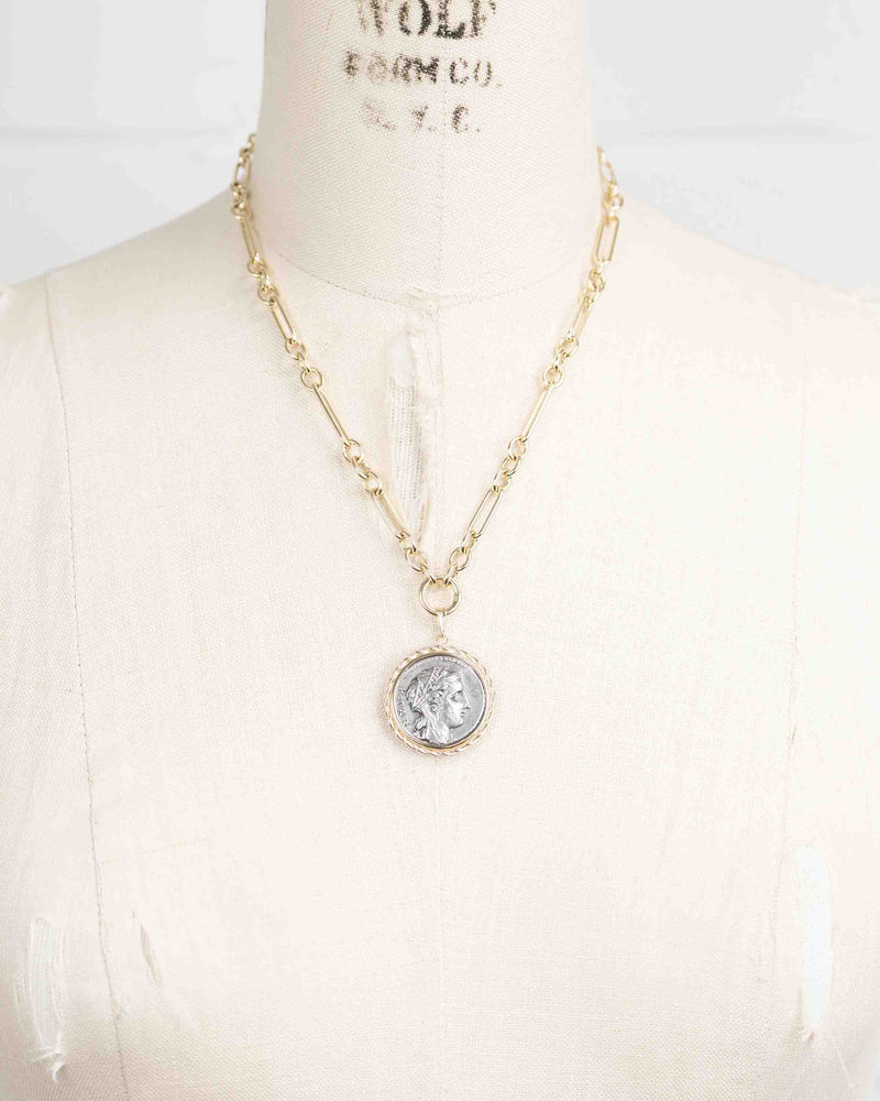 14k Gold Genuine Ancient Greek Coin Necklace (Persephone; 310-305 B.C.)