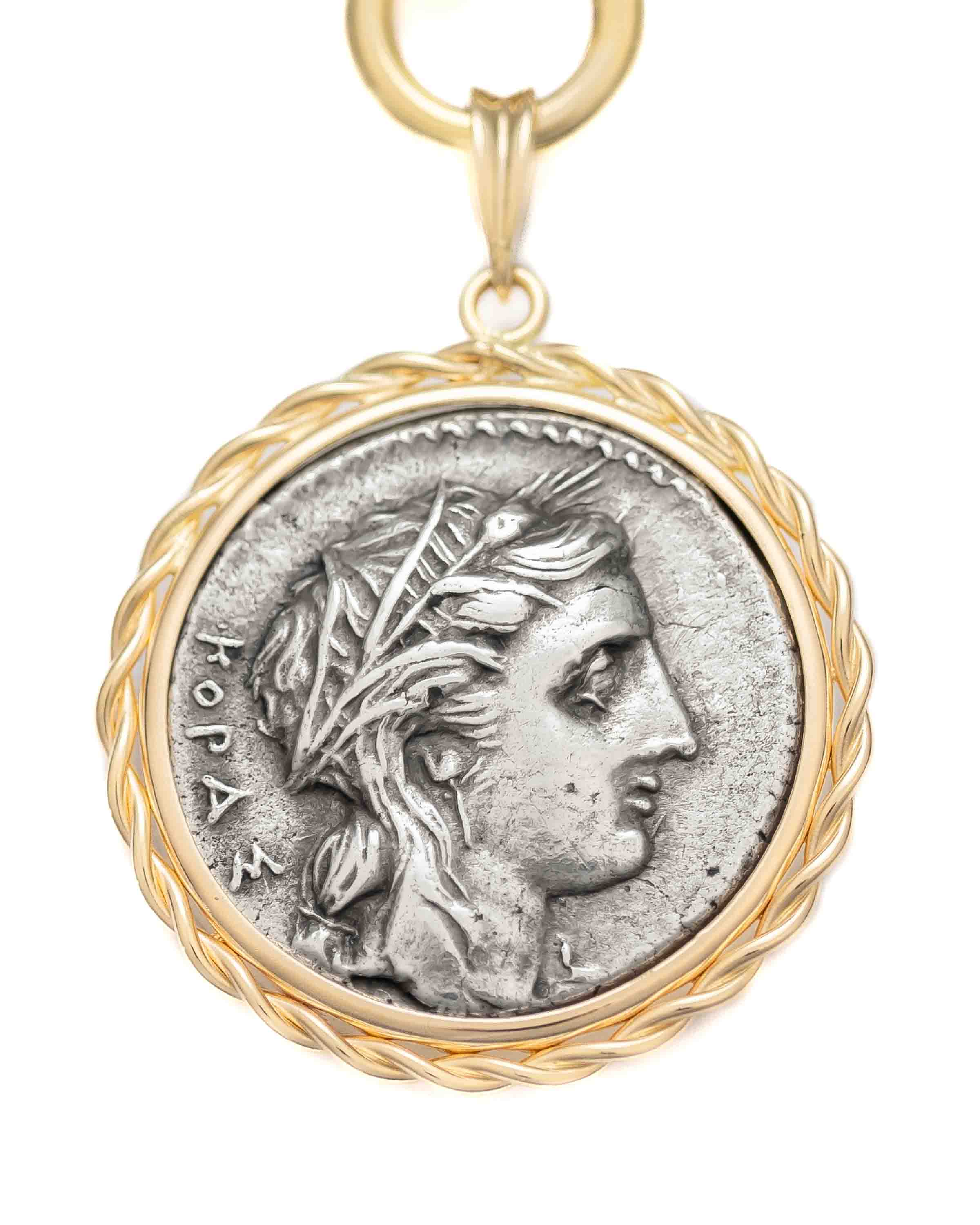 14k Gold Genuine Ancient Greek Coin Necklace (Persephone; 310-305 B.C.)