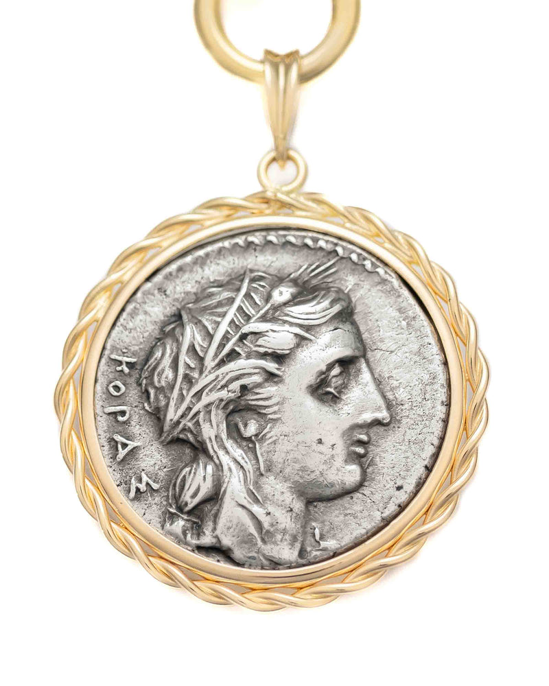 14k Gold Genuine Ancient Greek Coin Necklace (Persephone; 310-305 B.C.)