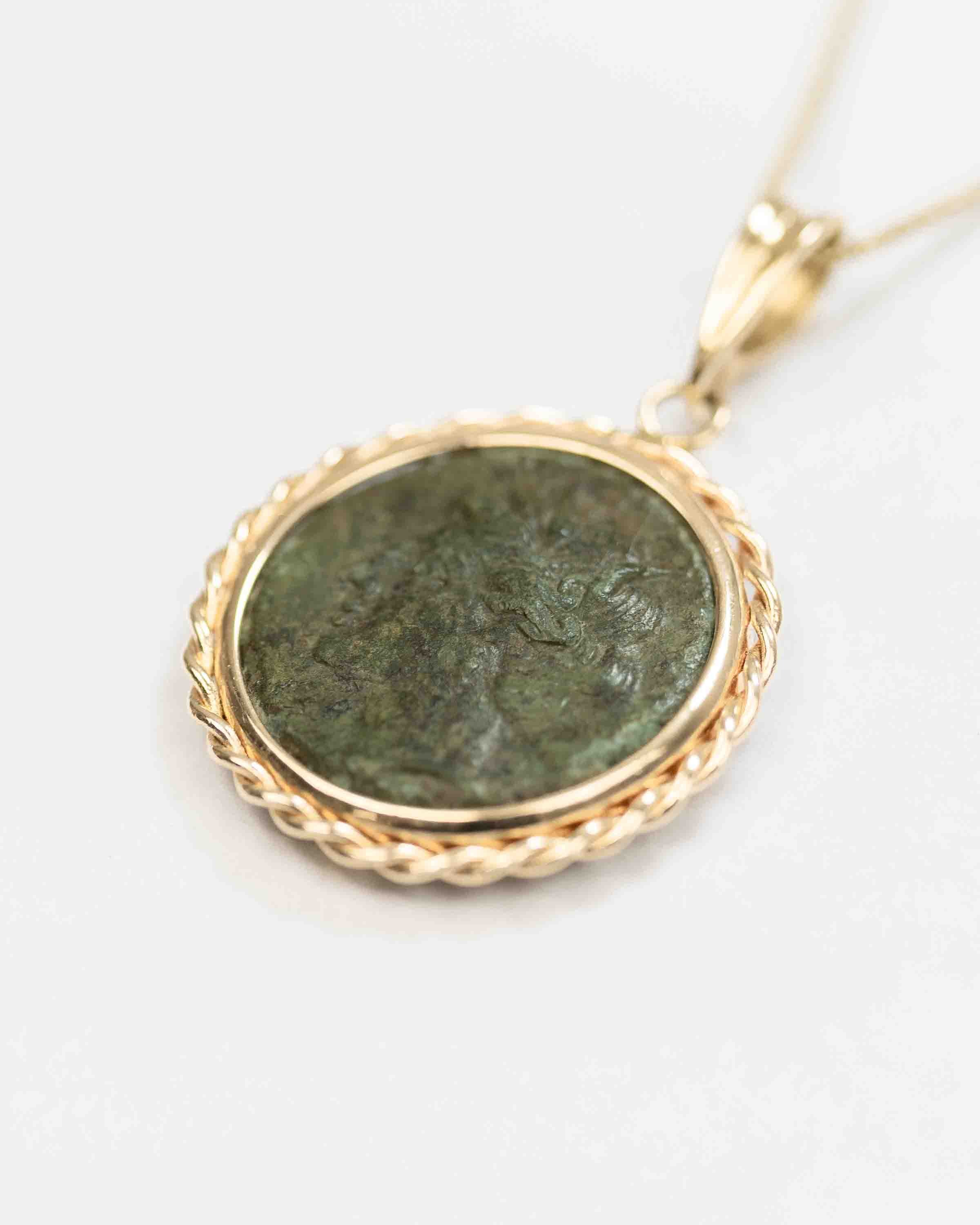 14k Gold Genuine Ancient Greek Coin Necklace (Persephone; 275-215 B.C.)