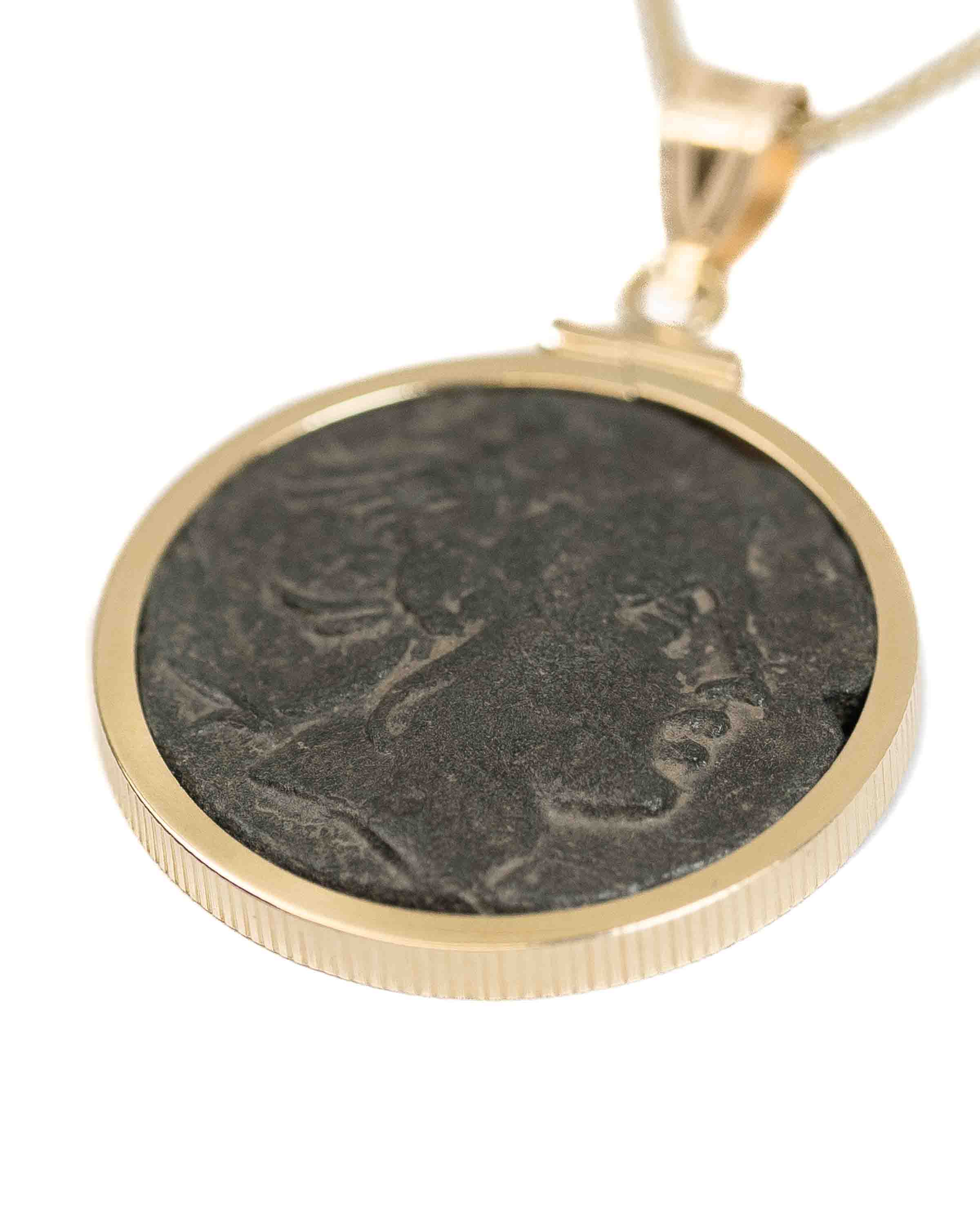 14k Gold Genuine Ancient Greek Coin Necklace (Perseus; 221-179 B.C.)