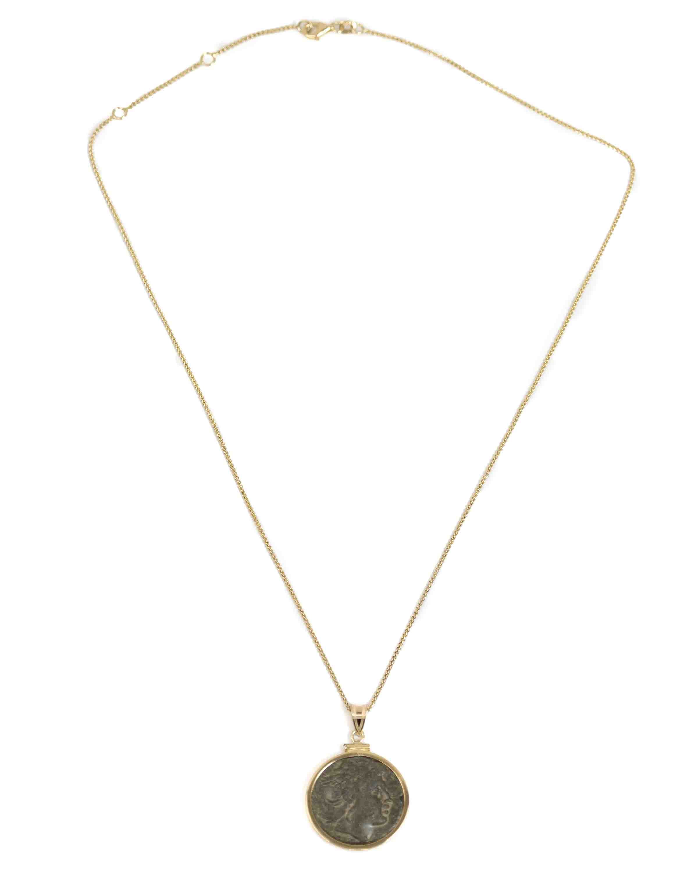 14k Gold Genuine Ancient Greek Coin Necklace (Perseus; 221-179 B.C.)
