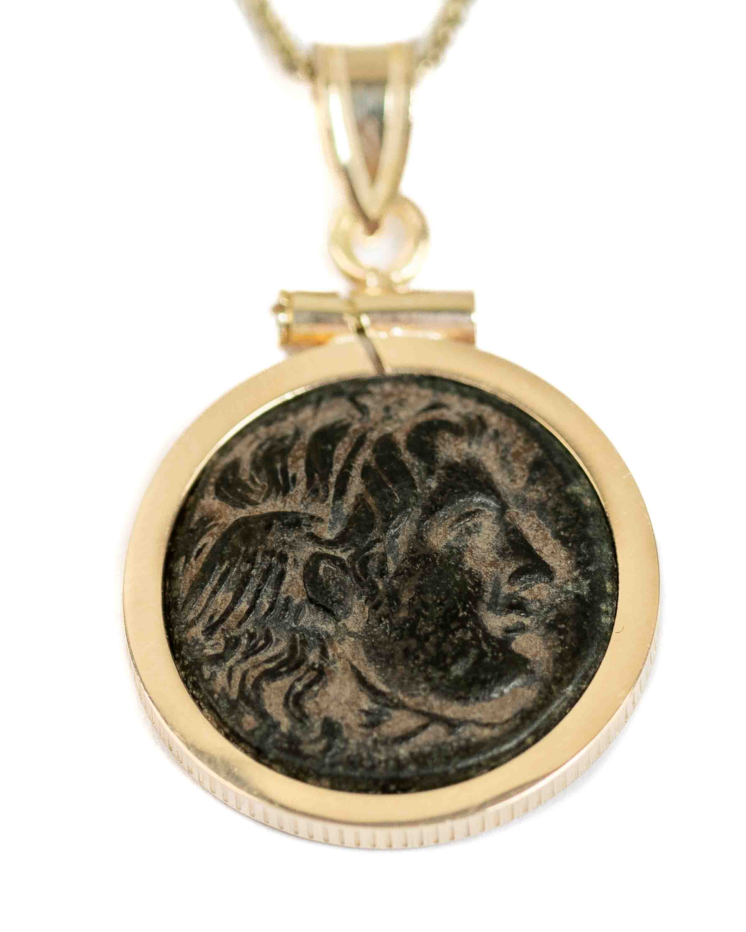 14k Gold Genuine Ancient Greek Coin Necklace (Winged Medusa; 312-281 B.C.)