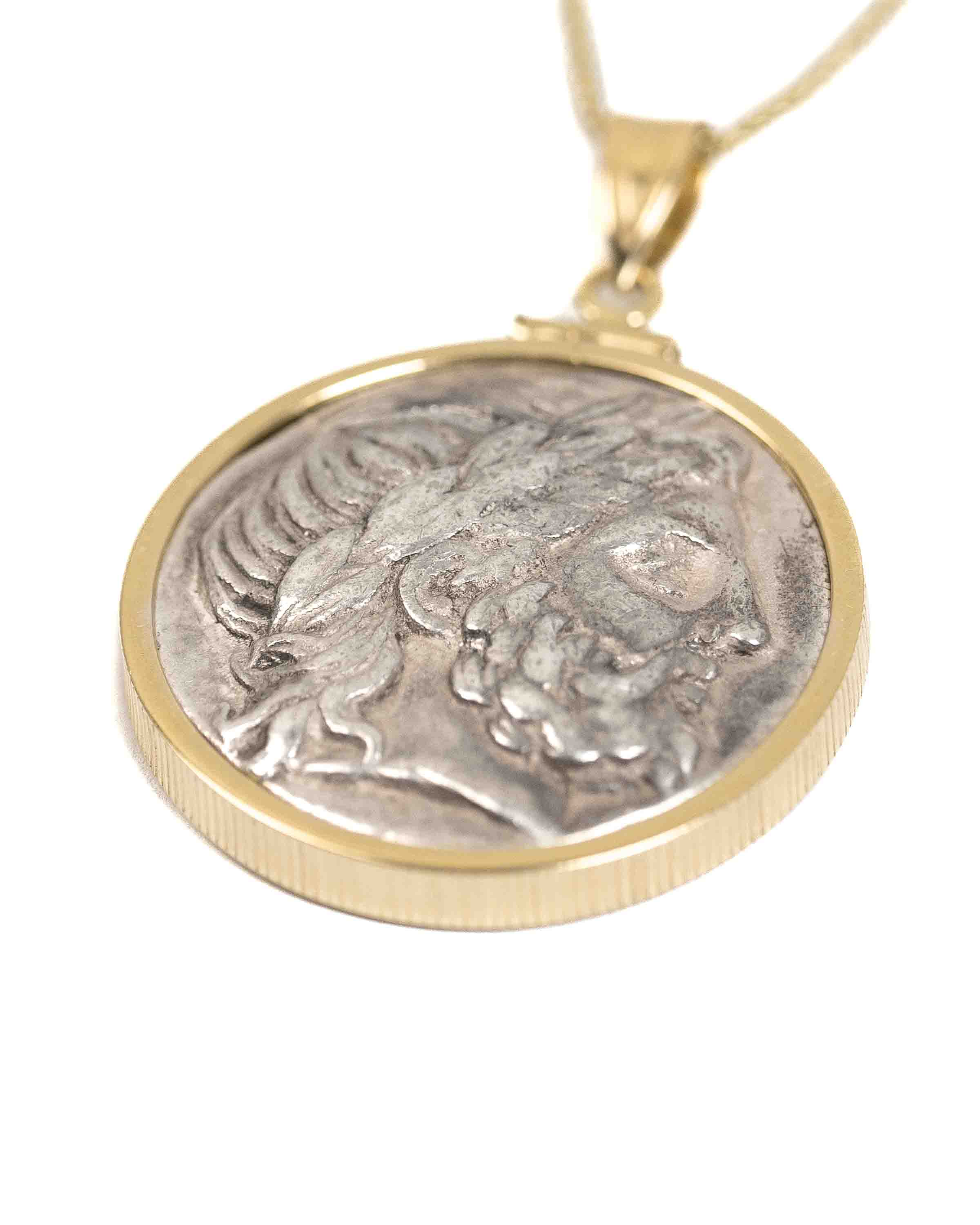14k Gold Genuine Ancient Greek Coin Necklace (Zeus; 318-317 B.C.)