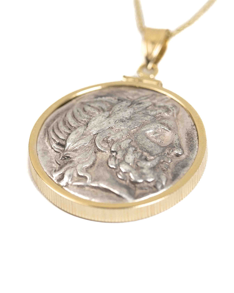 14k Gold Genuine Ancient Greek Coin Necklace (Zeus; 318-317 B.C.)