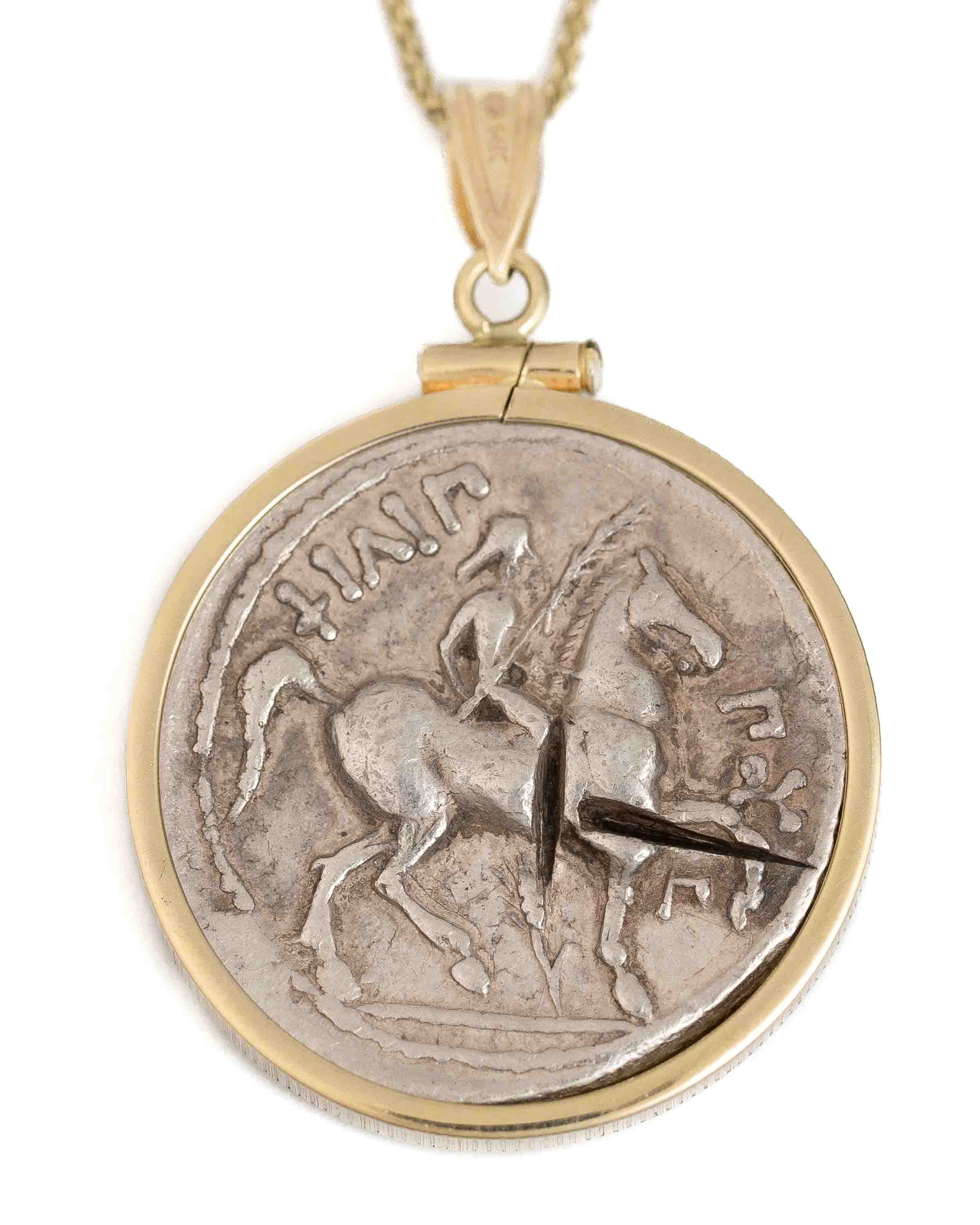14k Gold Genuine Ancient Greek Coin Necklace (Zeus; 318-317 B.C.)