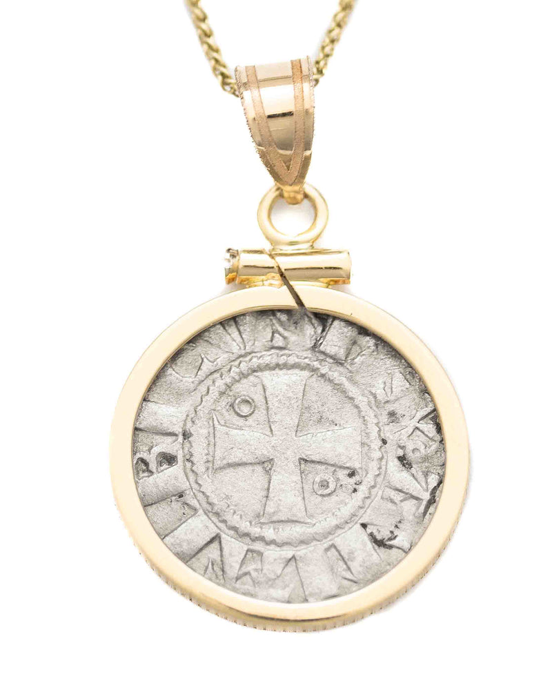 14k Gold Genuine Ancient Crusades Coin Necklace (Amalric I, King of Jerusalem; 1163-1174 A.D.)