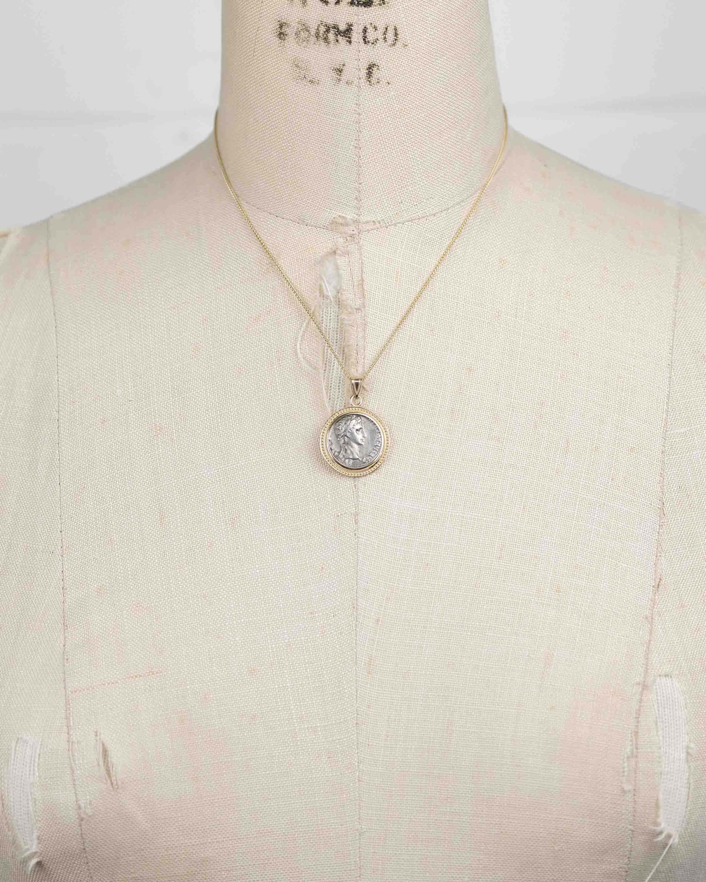 14k Gold Genuine Ancient Roman Coin Necklace (Augustus; 27 B.C.-14 A.D.)