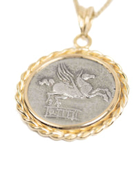 14k Gold Genuine Ancient Roman Coin Necklace (Pegasus/Bacchus; 90 B.C.)