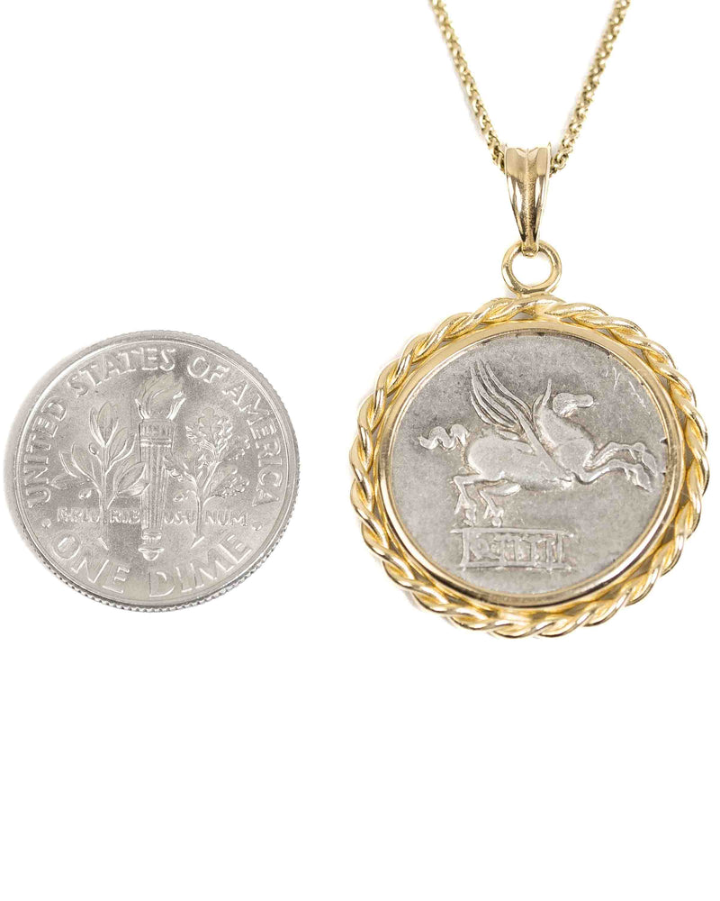 14k Gold Genuine Ancient Roman Coin Necklace (Pegasus/Bacchus; 90 B.C.)
