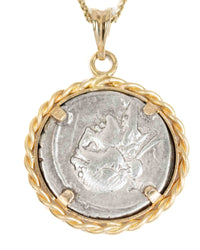 14k Gold Genuine Ancient Roman Coin Necklace (Pegasus/Bacchus; 90 B.C.)
