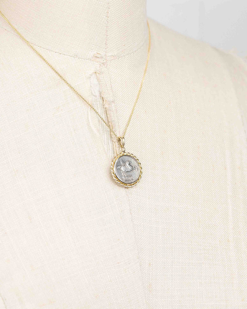 14k Gold Genuine Ancient Roman Coin Necklace (Pegasus/Bacchus; 90 B.C.)