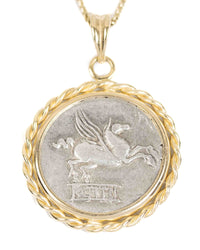 14k Gold Genuine Ancient Roman Coin Necklace (Pegasus/Bacchus; 90 B.C.)