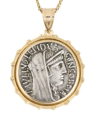 14k Gold Genuine Ancient Roman Coin Necklace (Concordia; 62 B.C.)