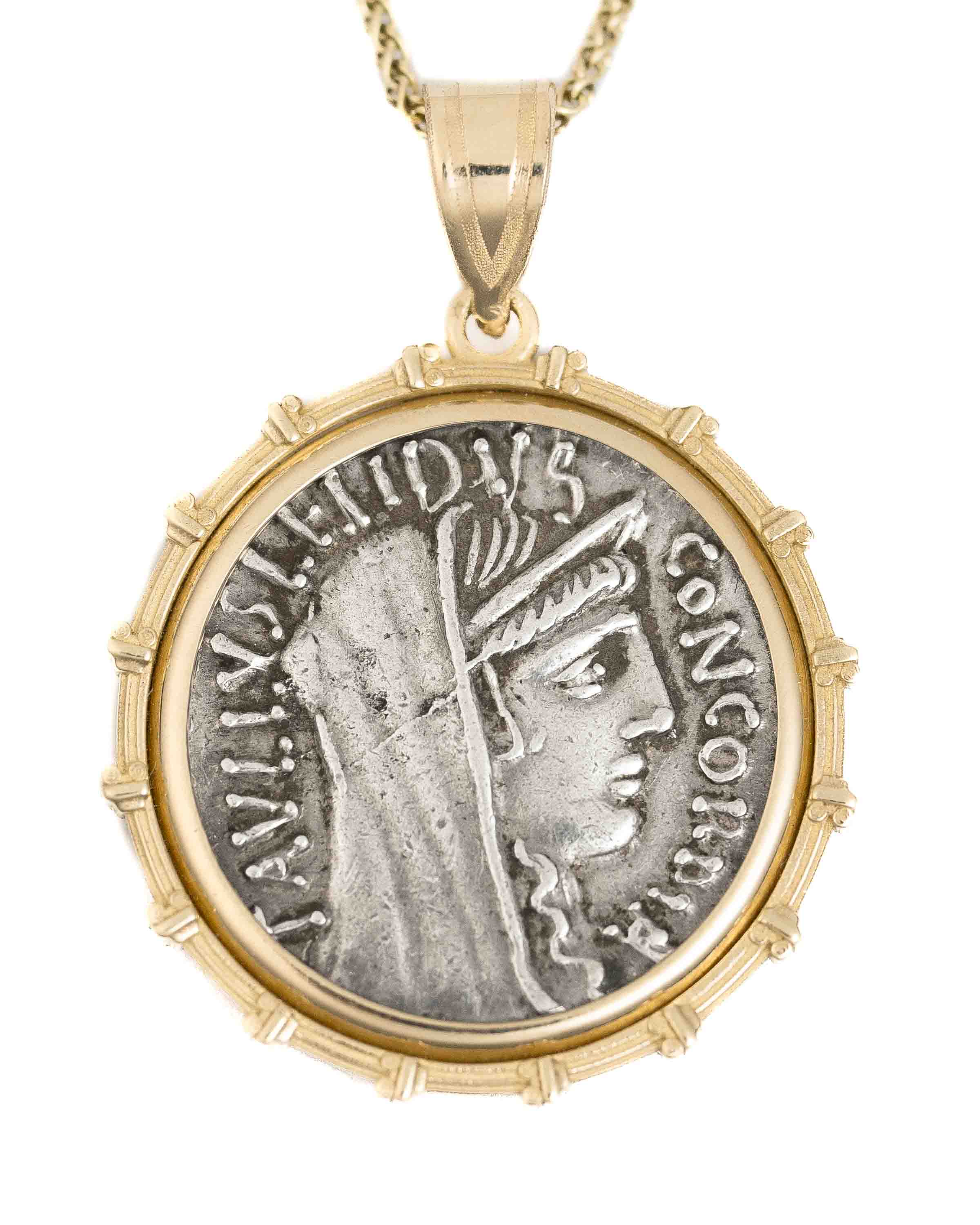 14k Gold Genuine Ancient Roman Coin Necklace (Concordia; 62 B.C.)
