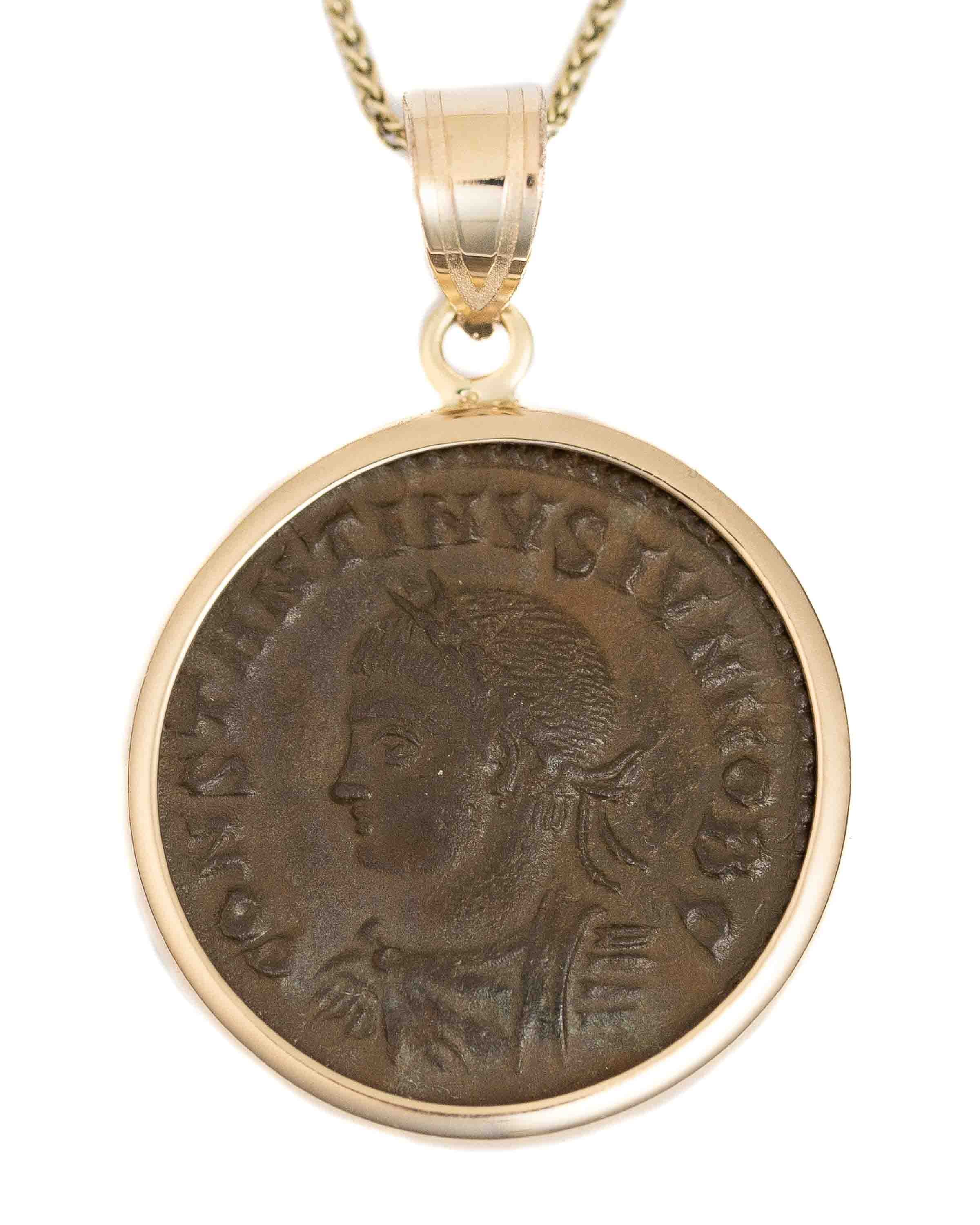 14k Gold Genuine Ancient Roman Coin Necklace (Constantine the Great; 317-337 A.D.)