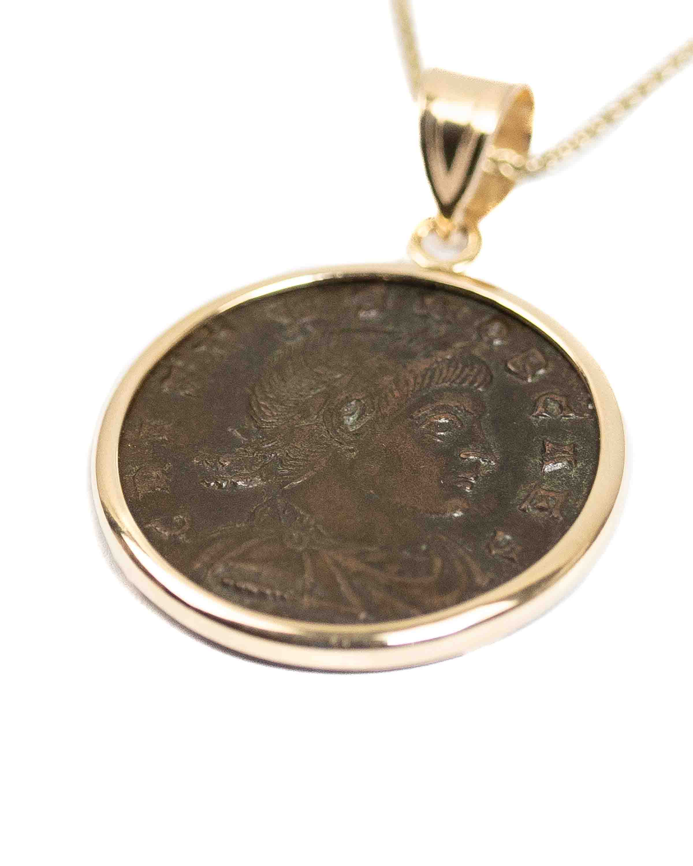 14k Gold Genuine Ancient Roman Coin Necklace (Crispus; 317-326 A.D.)