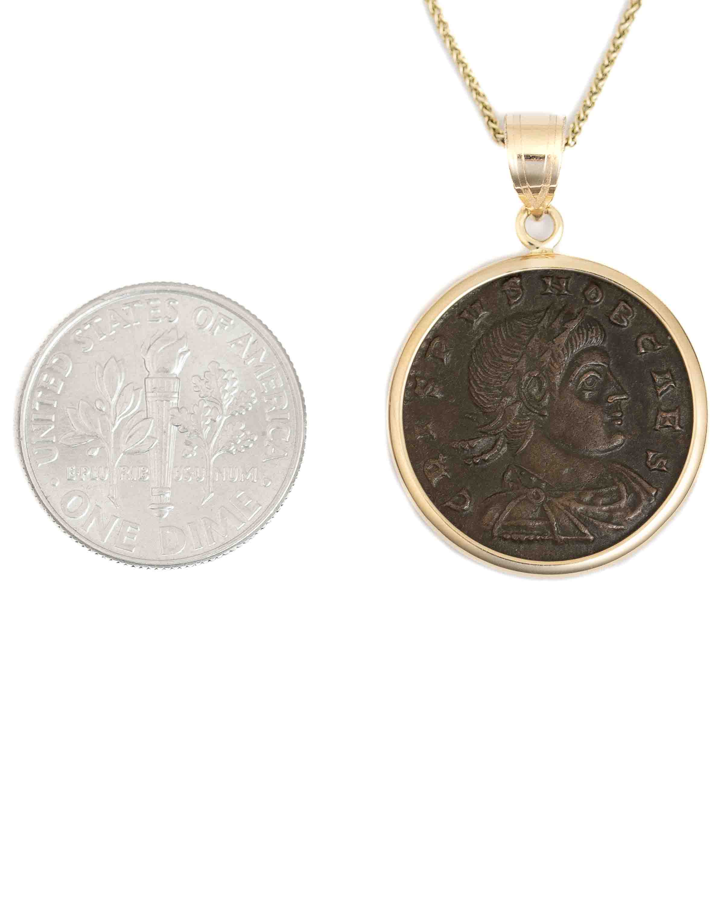 14k Gold Genuine Ancient Roman Coin Necklace (Crispus; 317-326 A.D.)