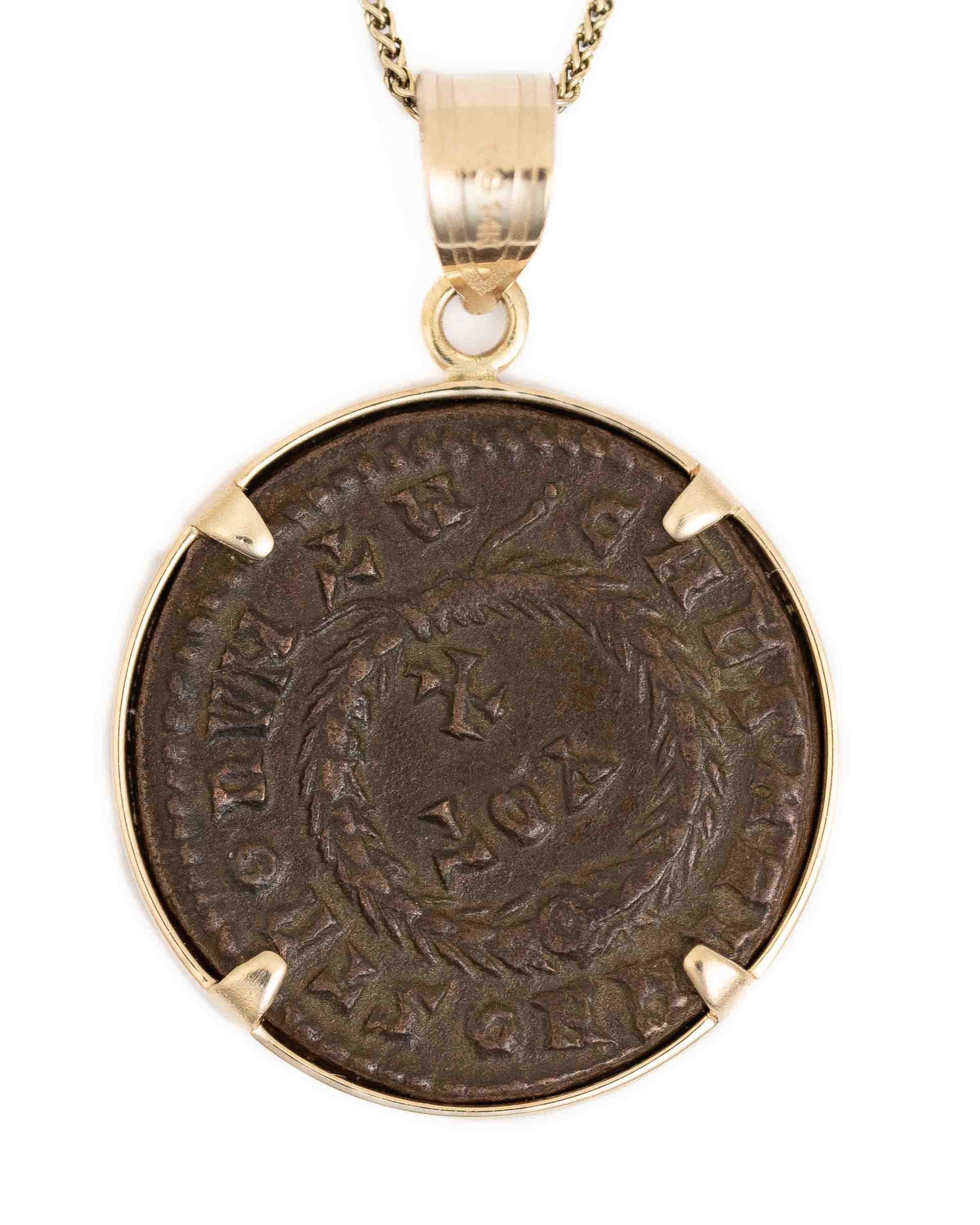 14k Gold Genuine Ancient Roman Coin Necklace (Crispus; 317-326 A.D.)