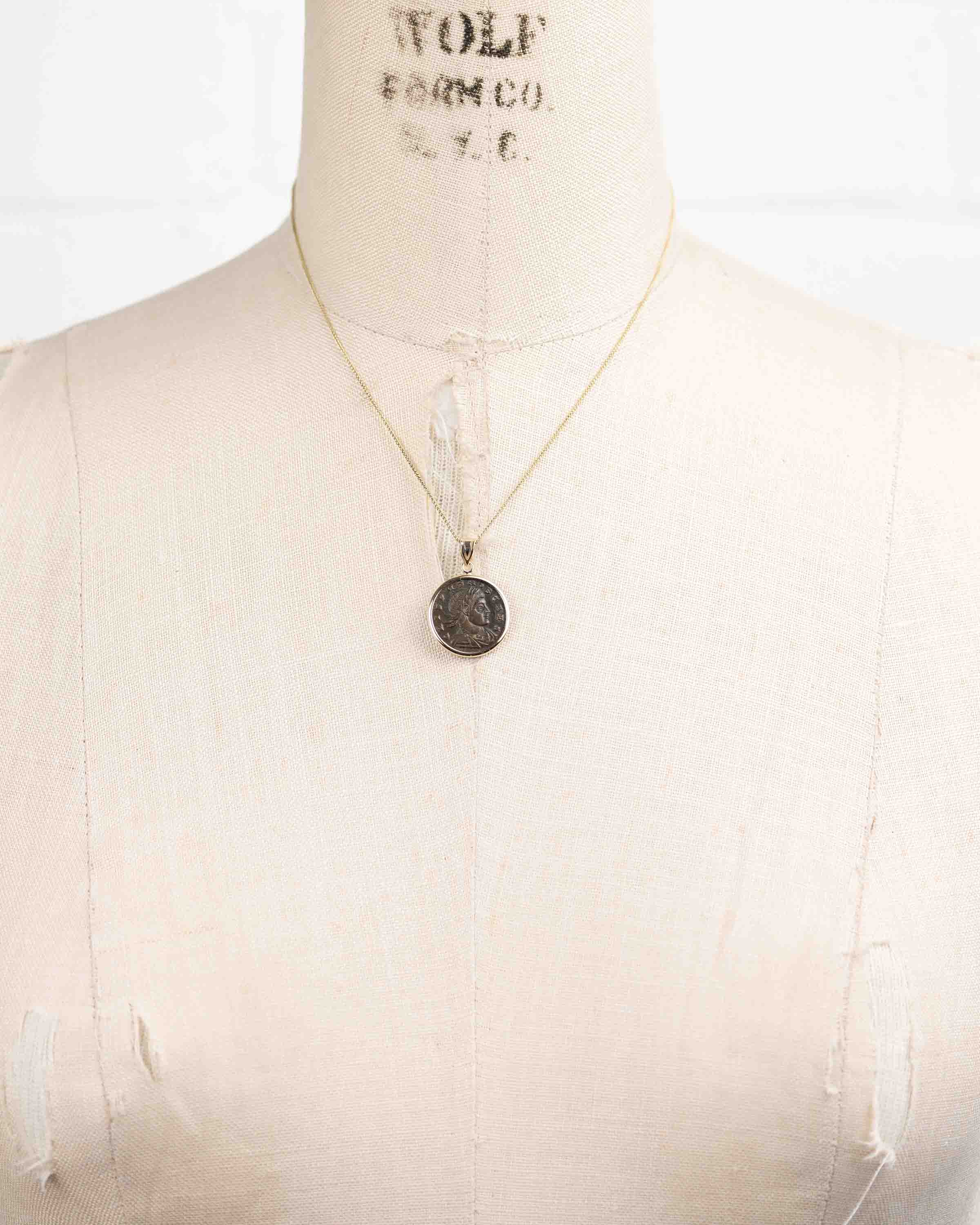 14k Gold Genuine Ancient Roman Coin Necklace (Crispus; 317-326 A.D.)