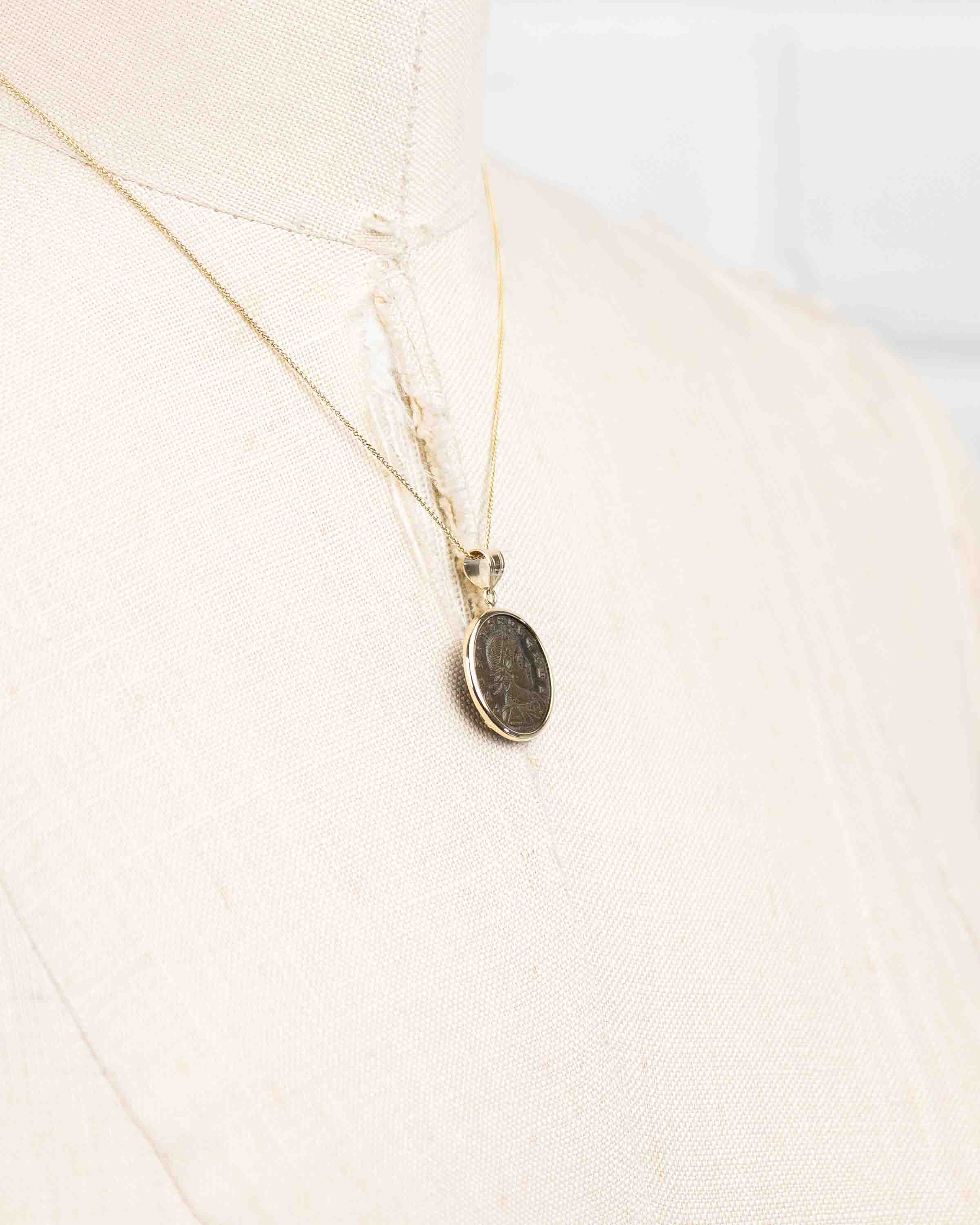 14k Gold Genuine Ancient Roman Coin Necklace (Crispus; 317-326 A.D.)