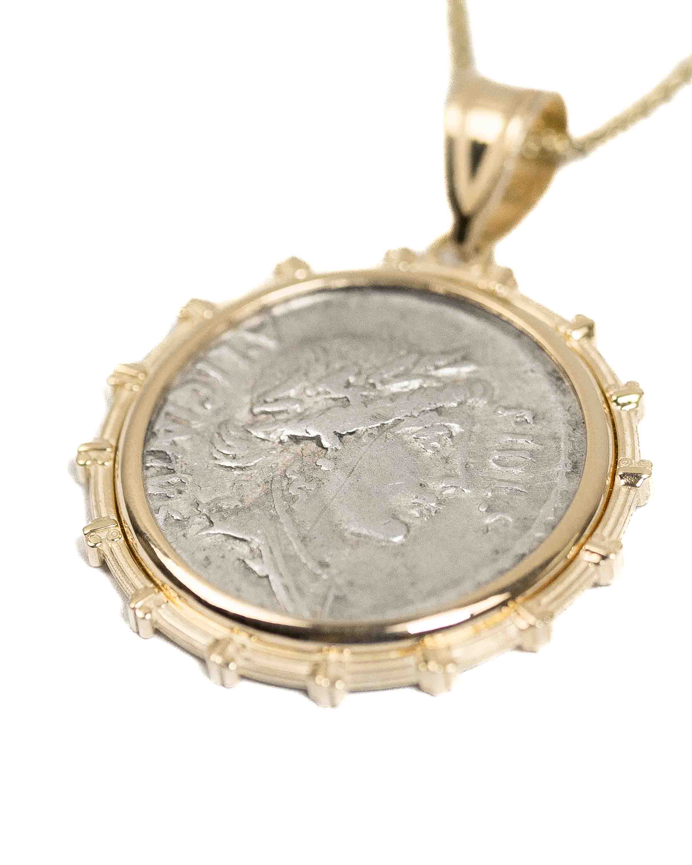 14k Gold Genuine Ancient Roman Coin Necklace (Fides; 47 B.C.)