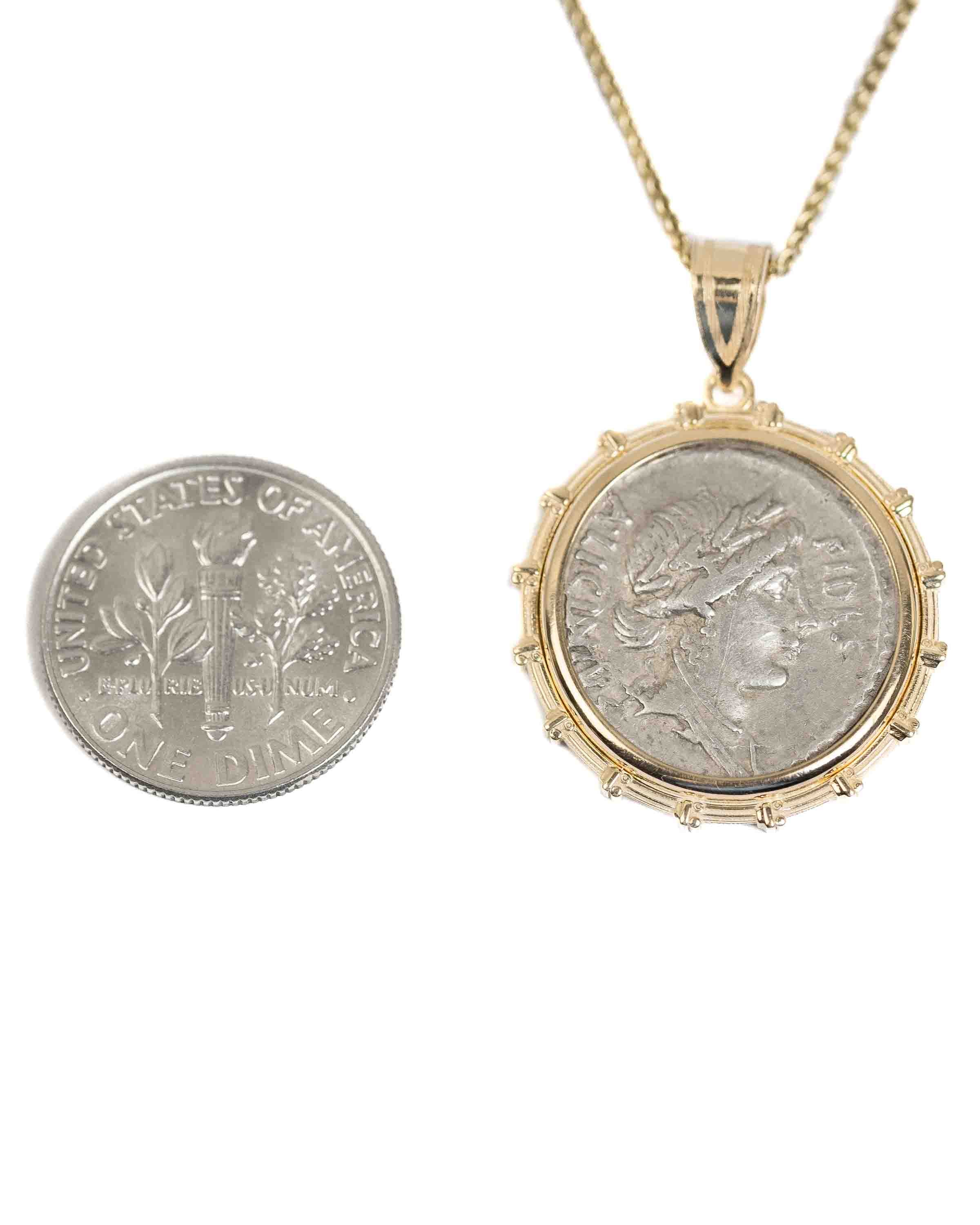 14k Gold Genuine Ancient Roman Coin Necklace (Fides; 47 B.C.)