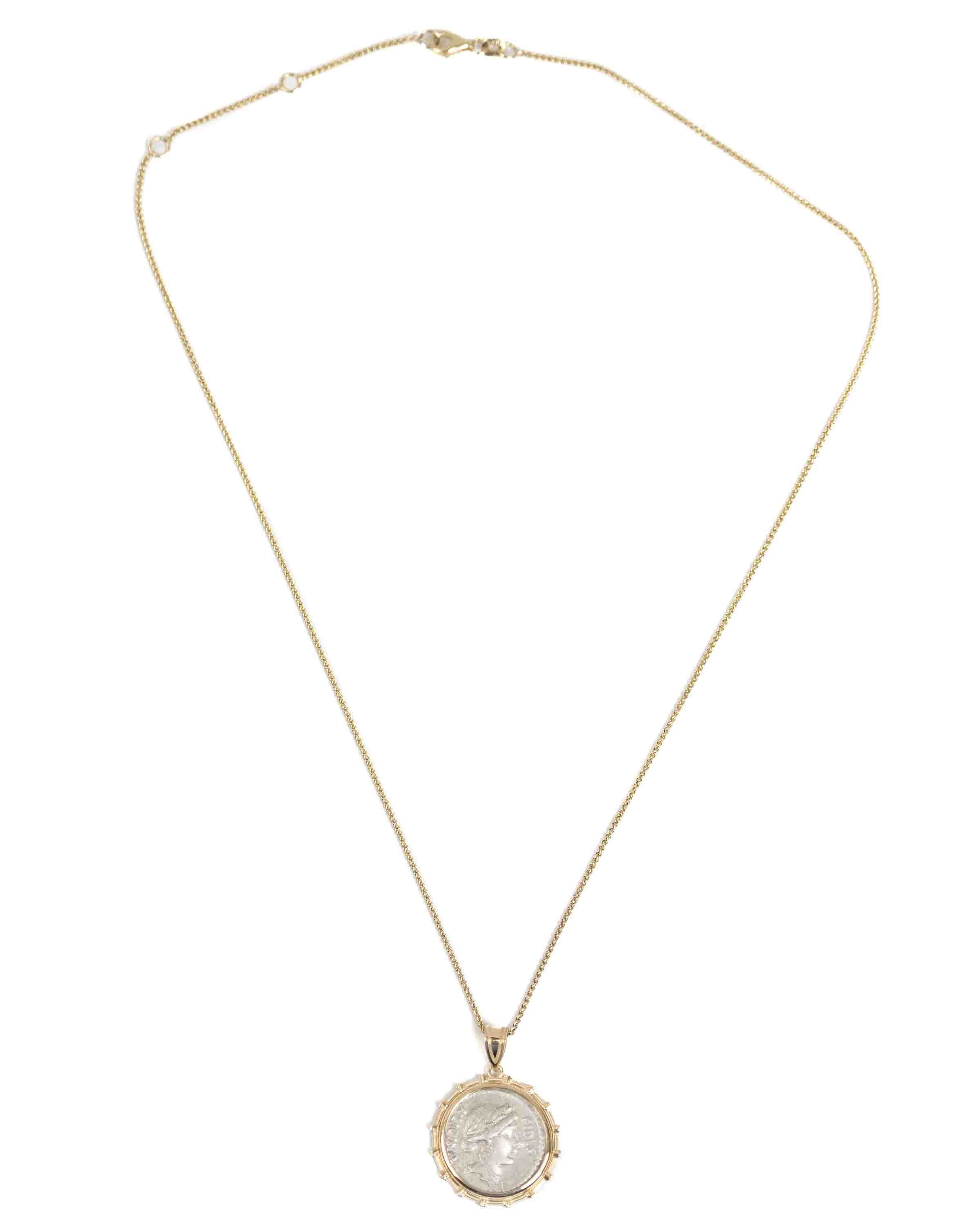 14k Gold Genuine Ancient Roman Coin Necklace (Fides; 47 B.C.)