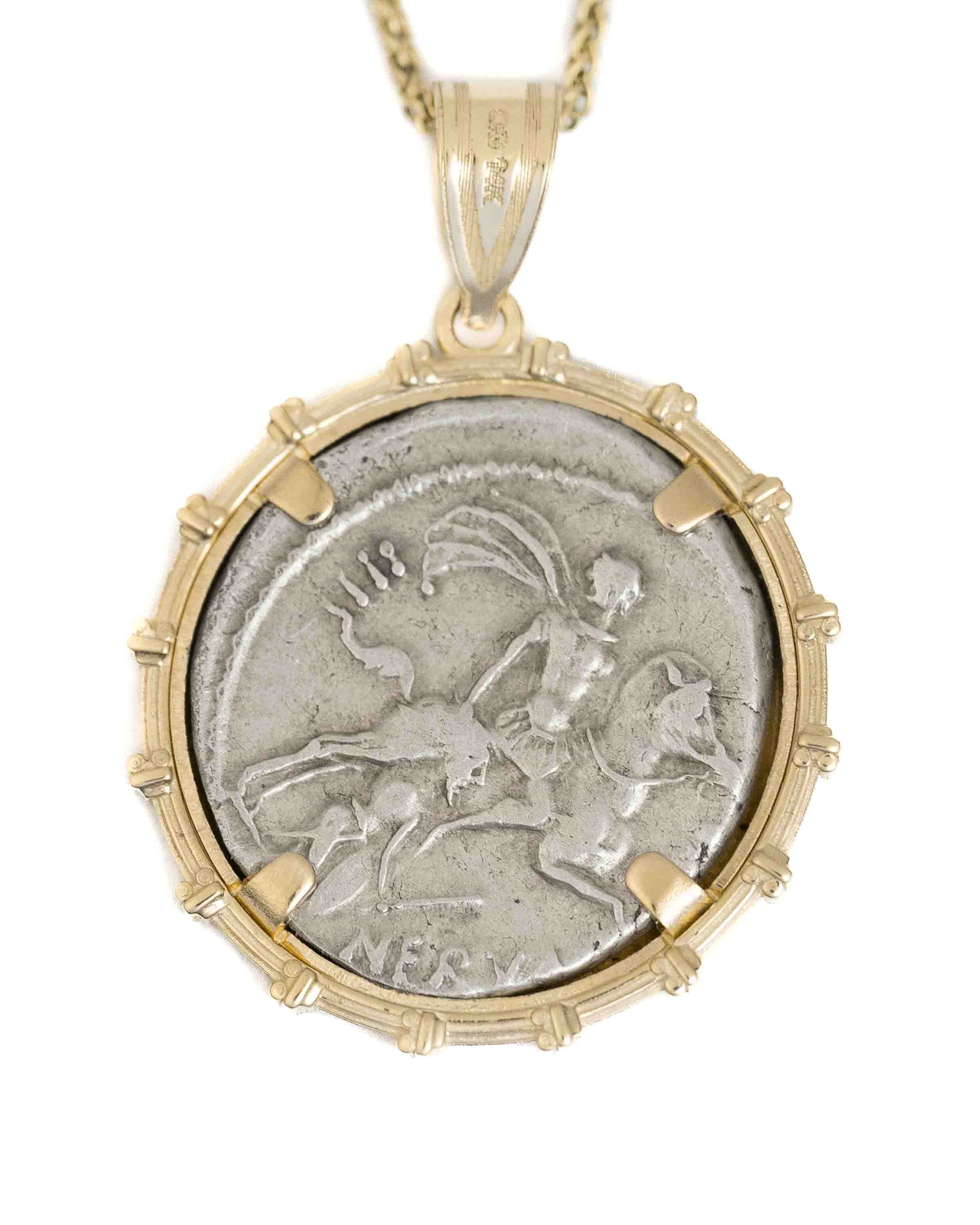14k Gold Genuine Ancient Roman Coin Necklace (Fides; 47 B.C.)