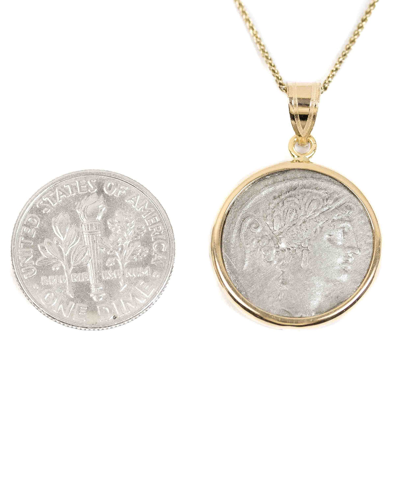 14k Gold Genuine Ancient Roman Coin Necklace (Flora; 53 B.C.)