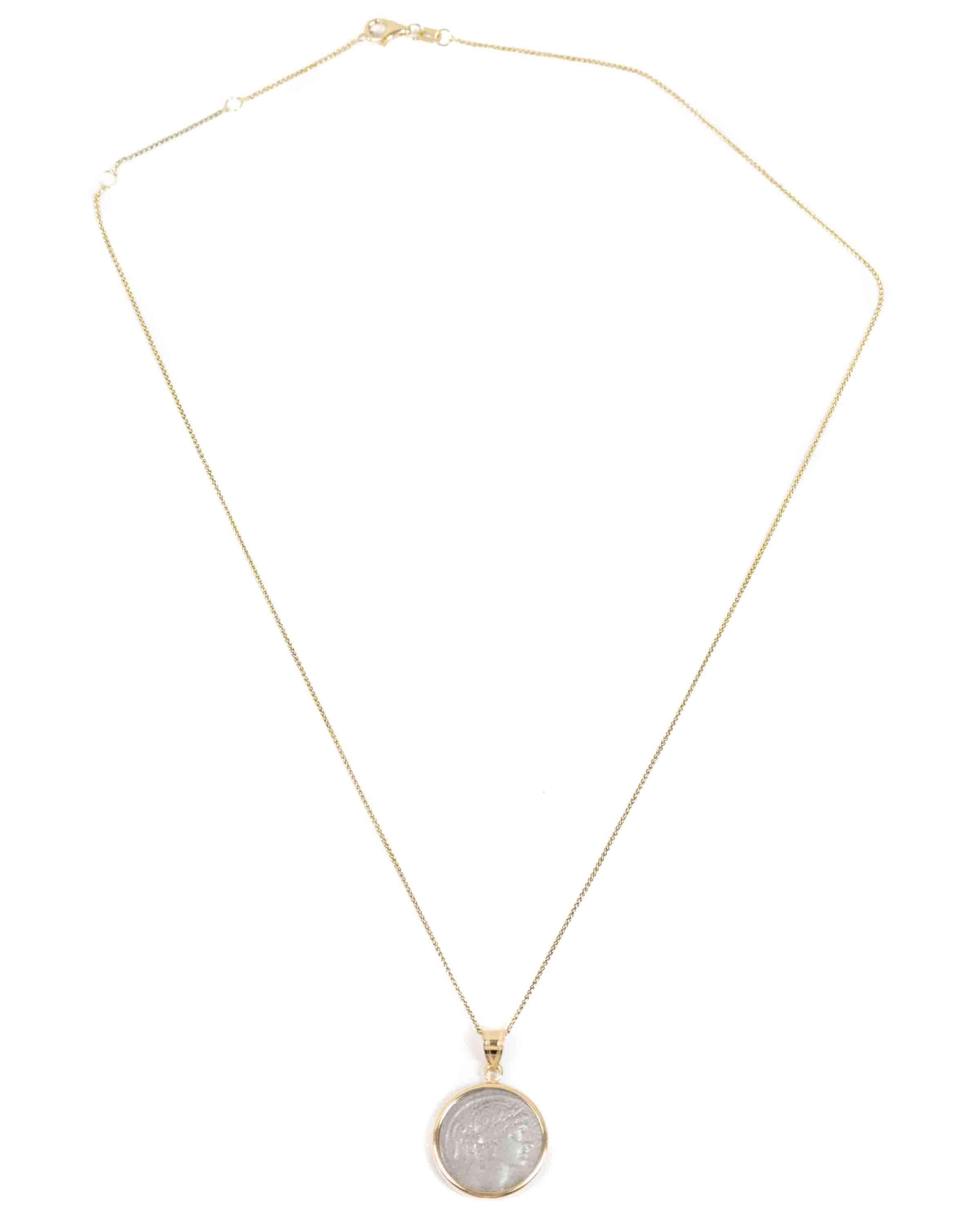 14k Gold Genuine Ancient Roman Coin Necklace (Flora; 53 B.C.)