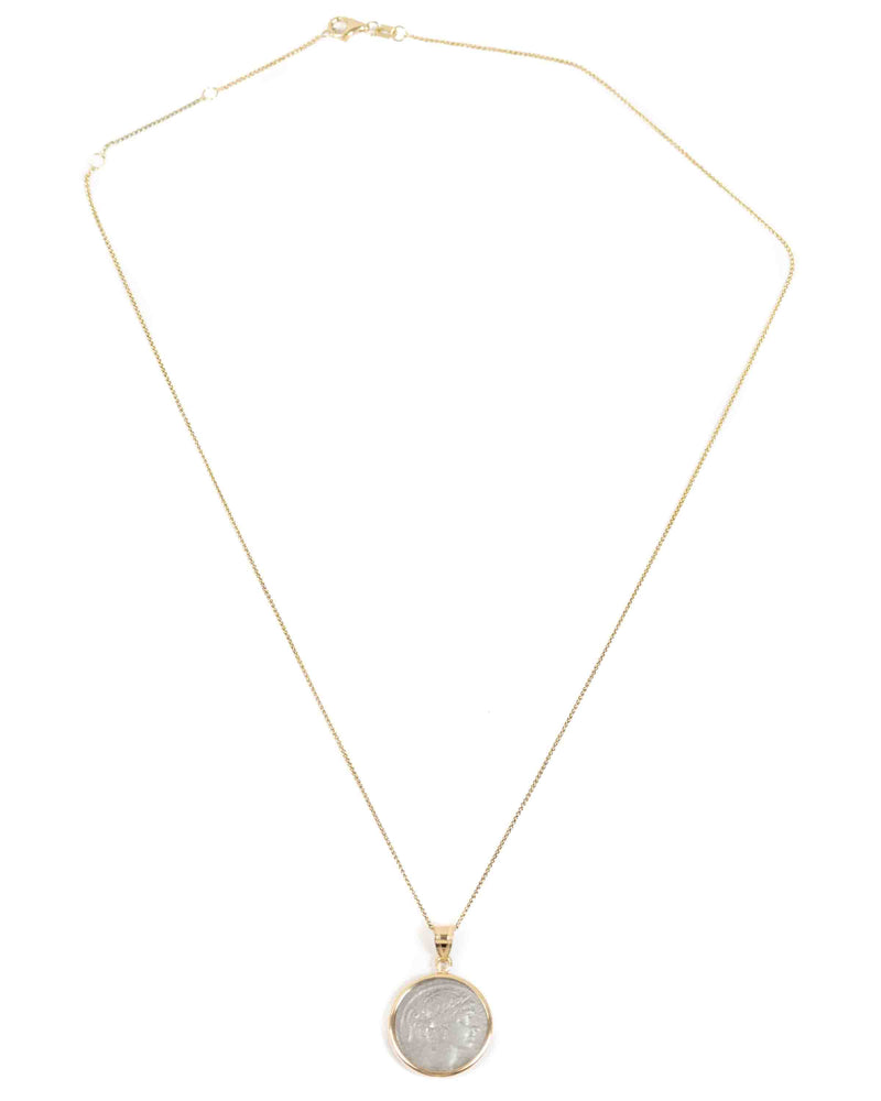 14k Gold Genuine Ancient Roman Coin Necklace (Flora; 53 B.C.)