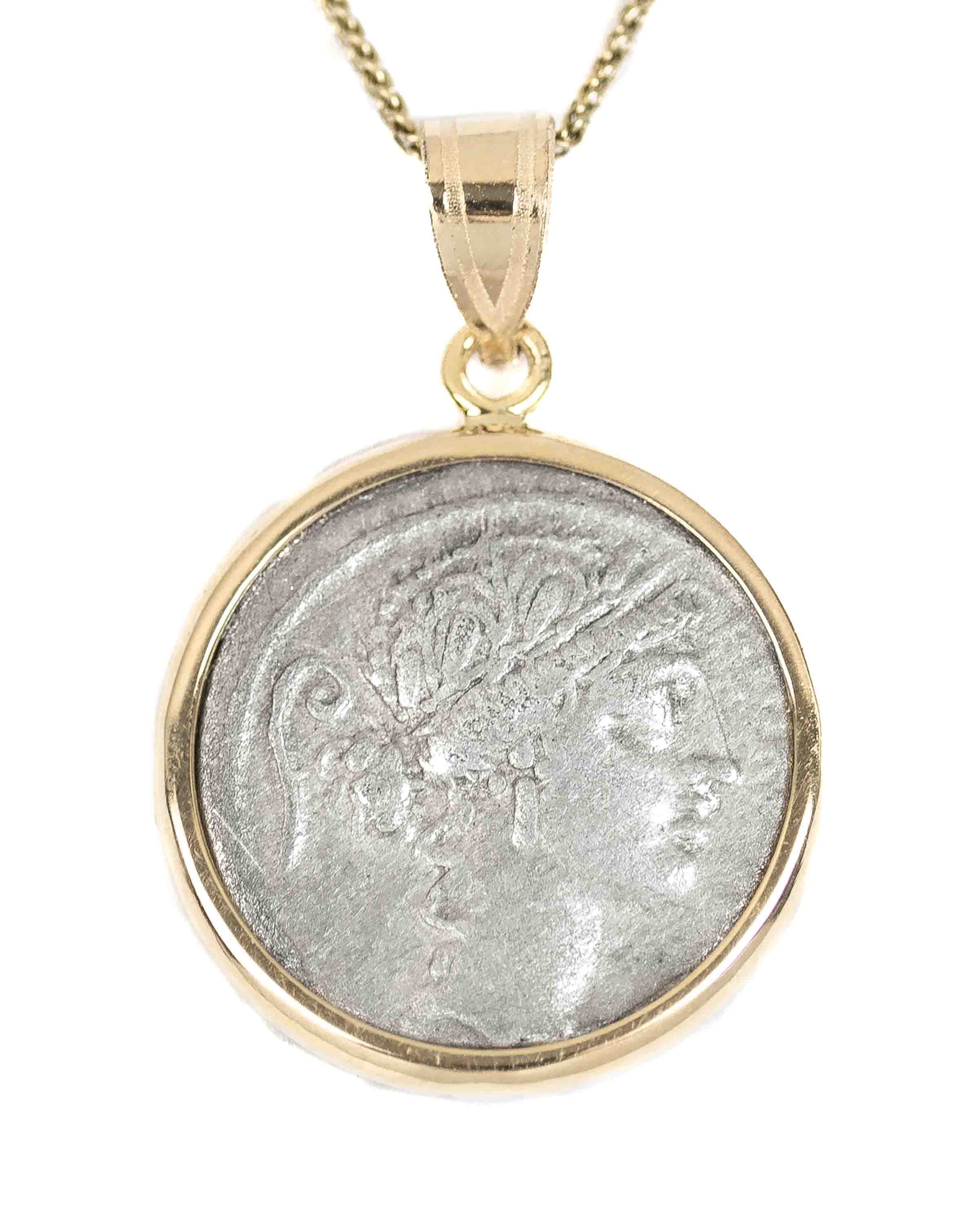 14k Gold Genuine Ancient Roman Coin Necklace (Flora; 53 B.C.)