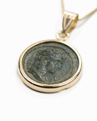 14k Gold Genuine Ancient Roman Coin Necklace (Hermes; 180-218 A.D.)