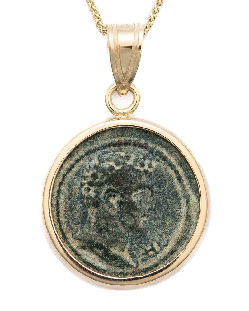 14k Gold Genuine Ancient Roman Coin Necklace (Hermes; 180-218 A.D.)