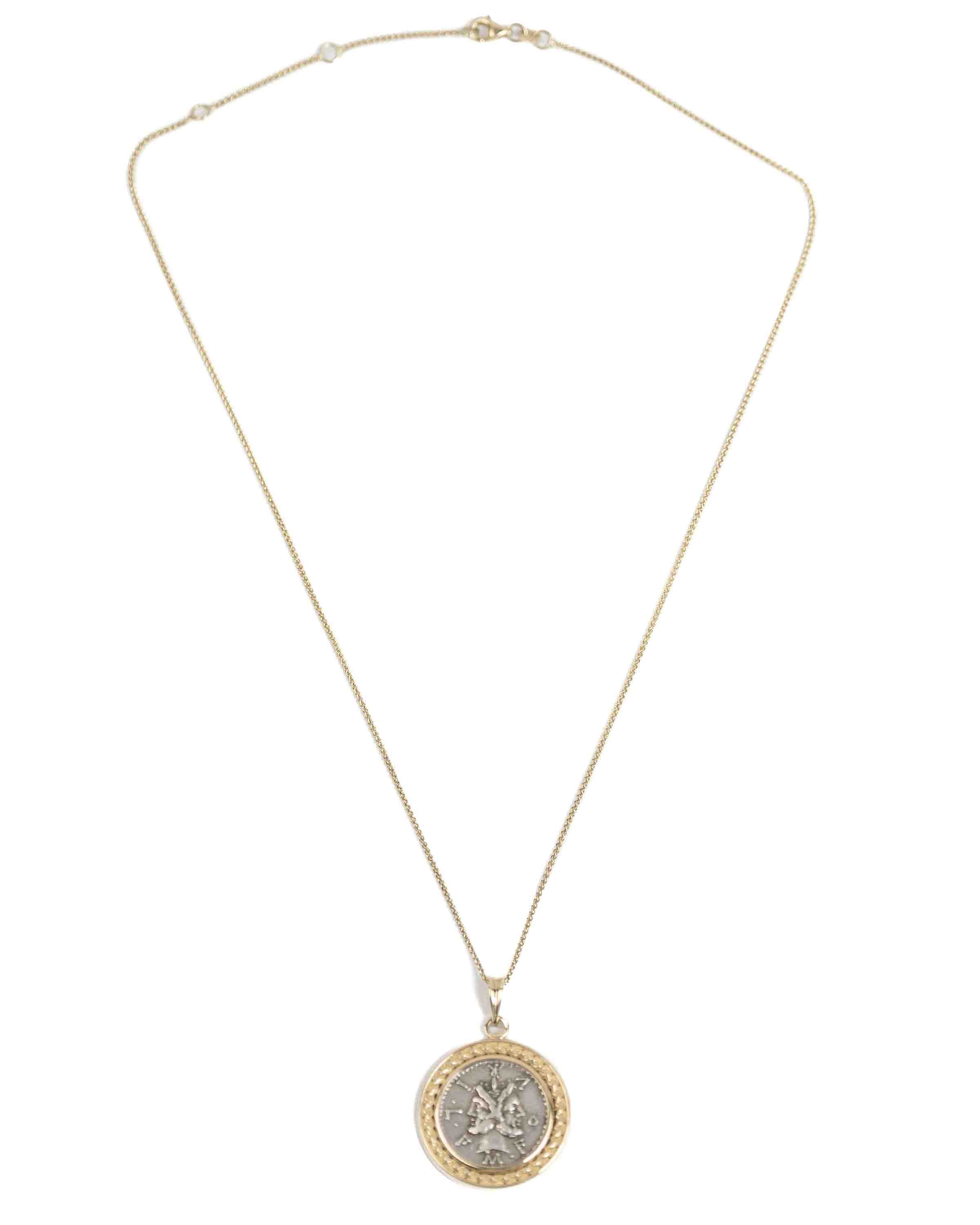 14k Gold Genuine Ancient Roman Coin Necklace (Janus; 120 B.C.)