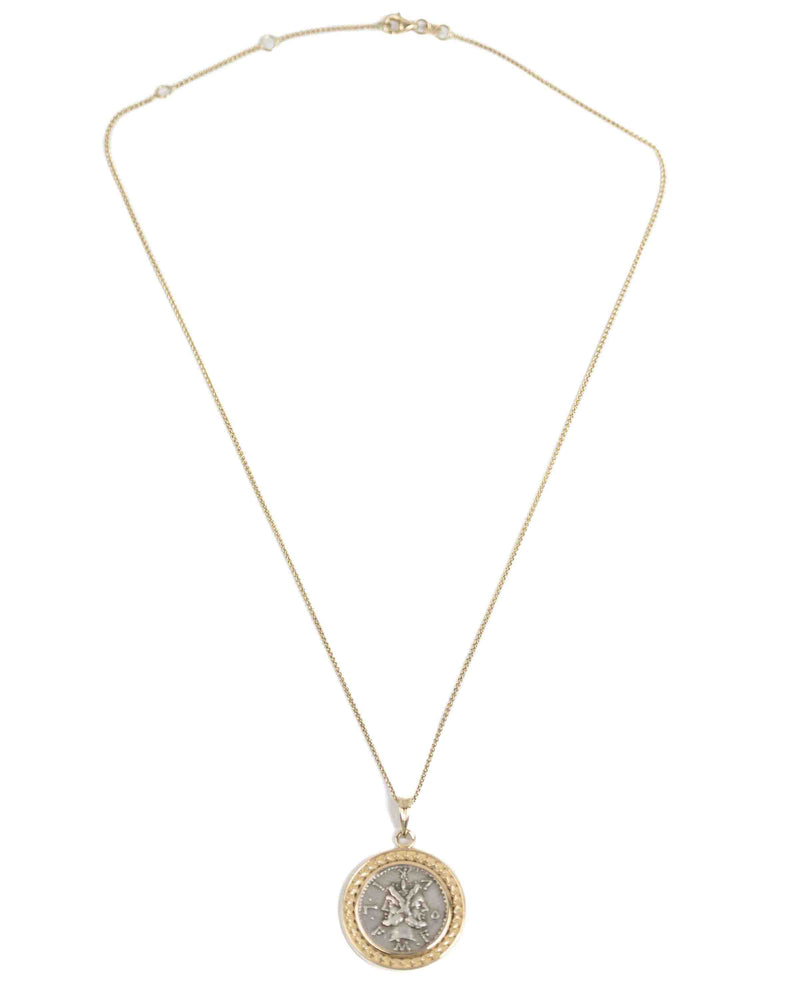 14k Gold Genuine Ancient Roman Coin Necklace (Janus; 120 B.C.)