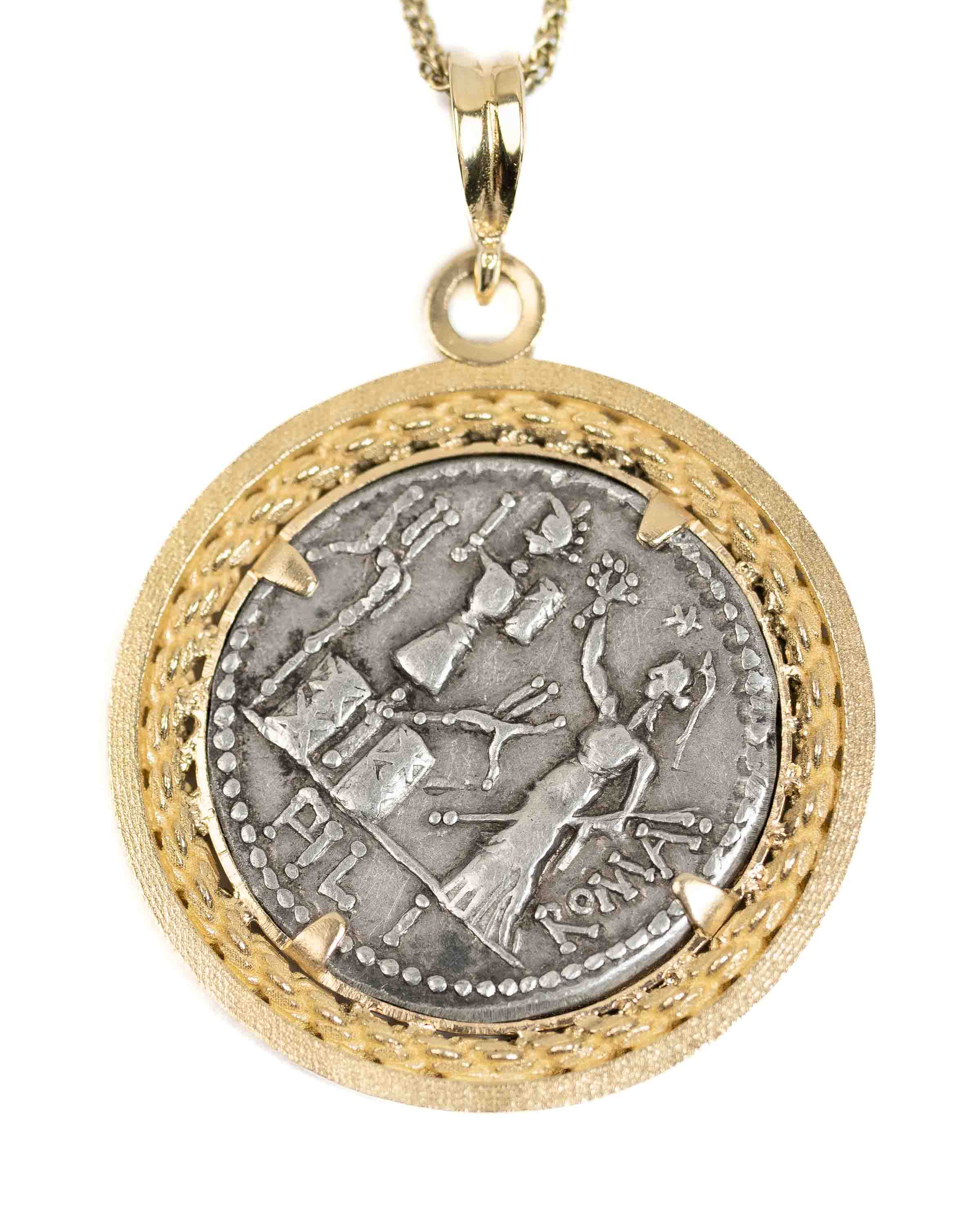 14k Gold Genuine Ancient Roman Coin Necklace (Janus; 120 B.C.)