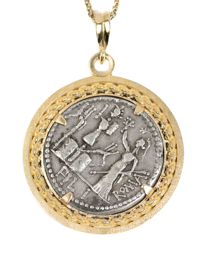 14k Gold Genuine Ancient Roman Coin Necklace (Janus; 120 B.C.)