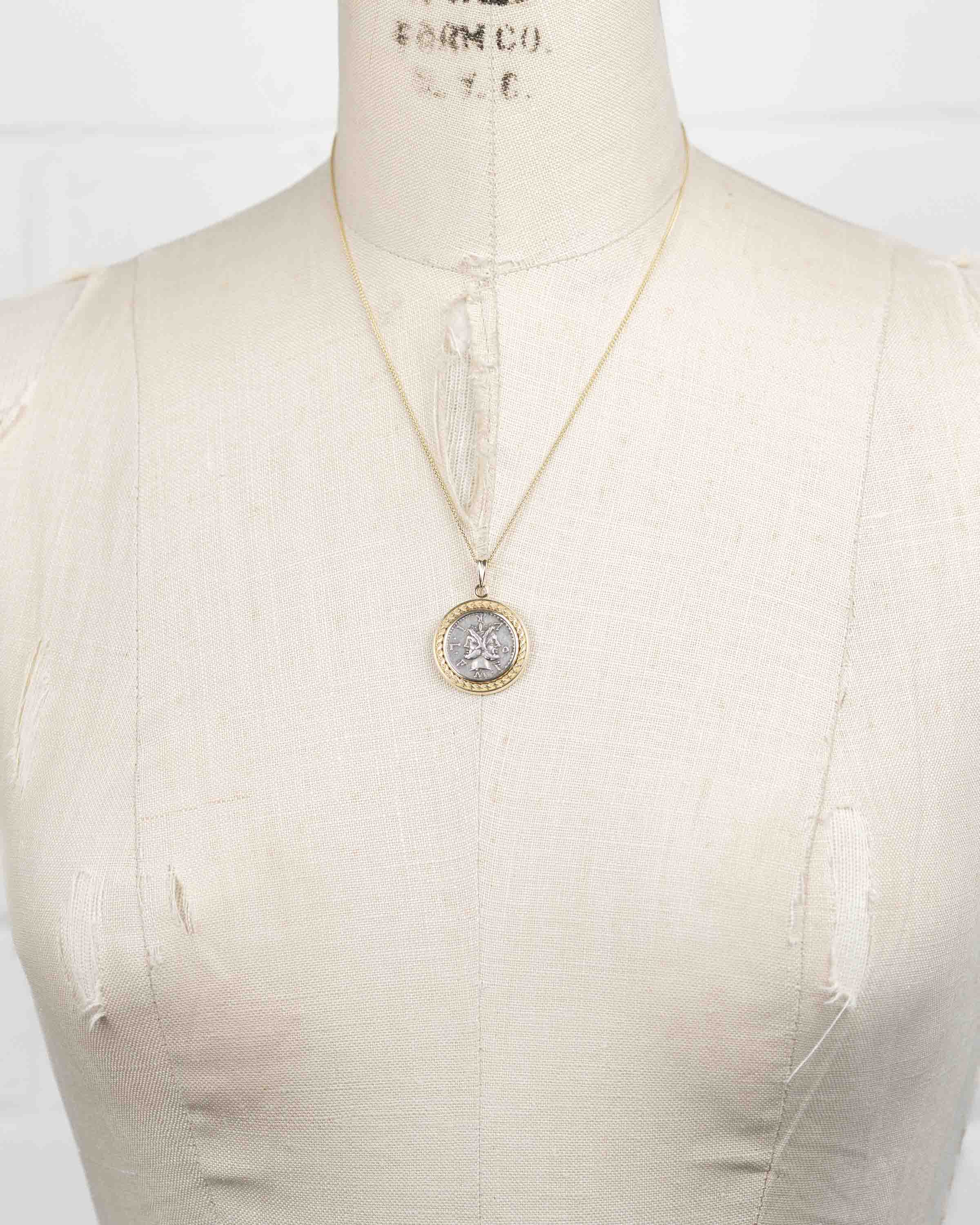14k Gold Genuine Ancient Roman Coin Necklace (Janus; 120 B.C.)