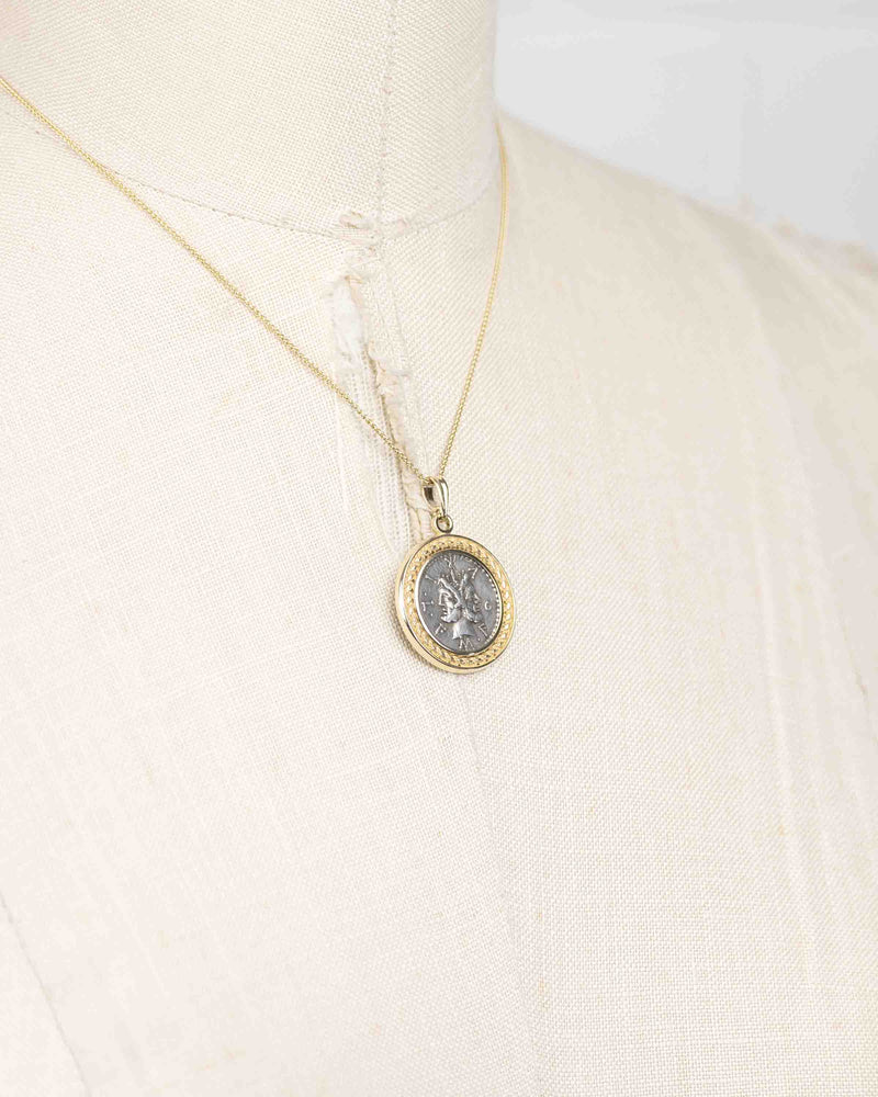 14k Gold Genuine Ancient Roman Coin Necklace (Janus; 120 B.C.)