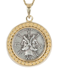 14k Gold Genuine Ancient Roman Coin Necklace (Janus; 120 B.C.)