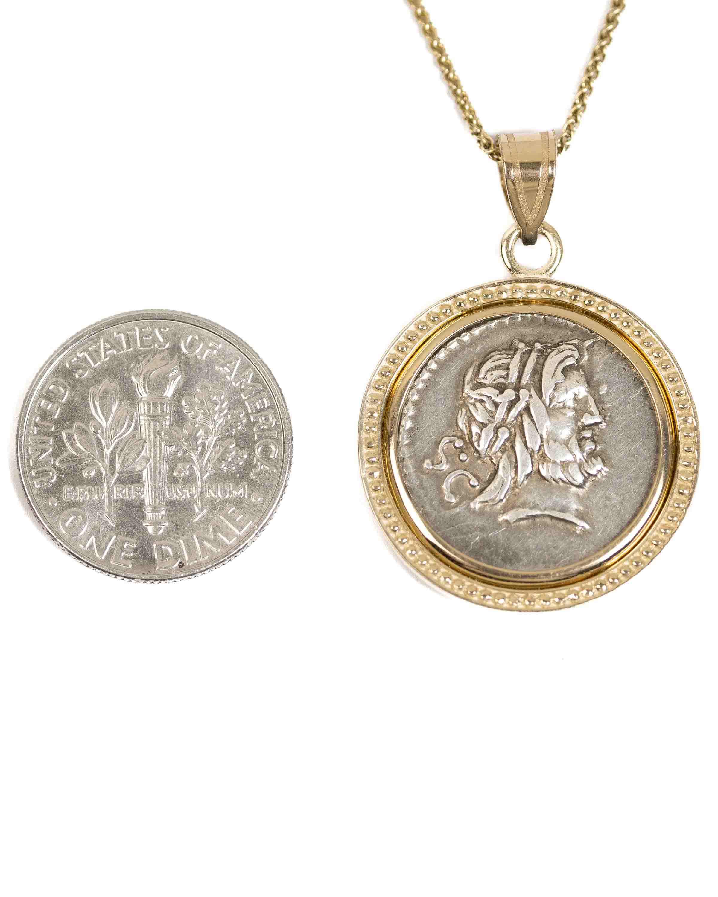 14k Gold Genuine Ancient Roman Coin Necklace (Jupiter; 80 B.C.)