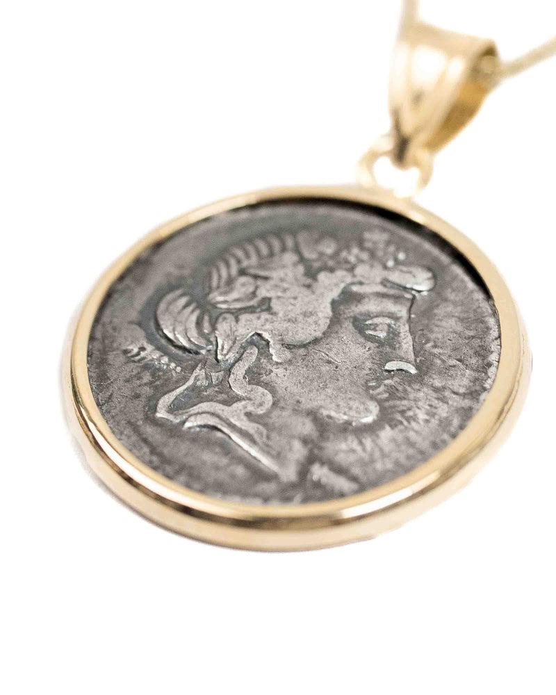 14k Gold Genuine Ancient Roman Coin Necklace (Liber/Dionysus; 78-75 B.C.)