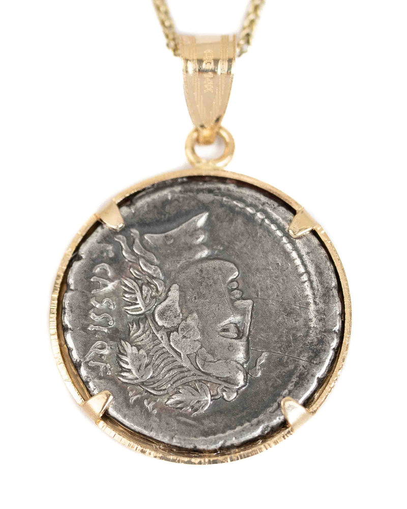 14k Gold Genuine Ancient Roman Coin Necklace (Liber/Dionysus; 78-75 B.C.)