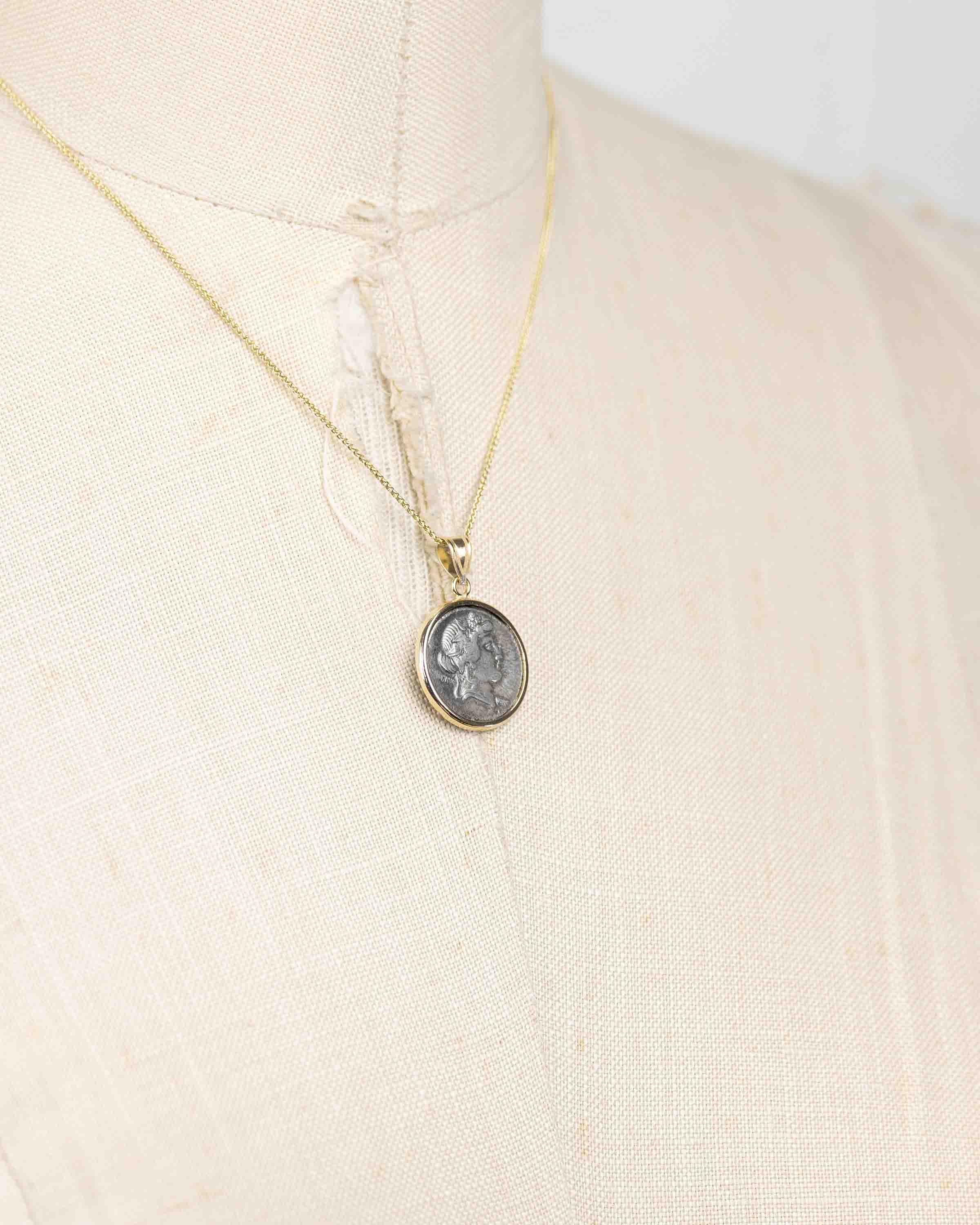 14k Gold Genuine Ancient Roman Coin Necklace (Liber/Dionysus; 78-75 B.C.)