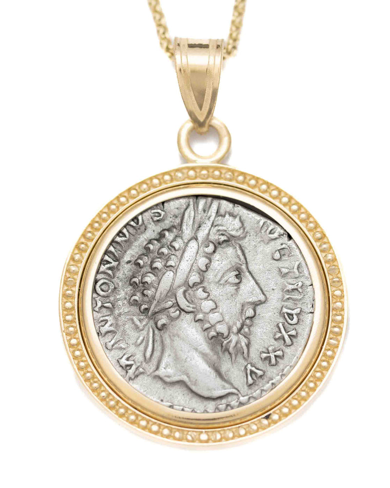 14k Gold Genuine Ancient Roman Coin Necklace (Marcus Aurelius; 161-180 A.D.)