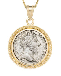 14k Gold Genuine Ancient Roman Coin Necklace (Marcus Aurelius; 161-180 A.D.)